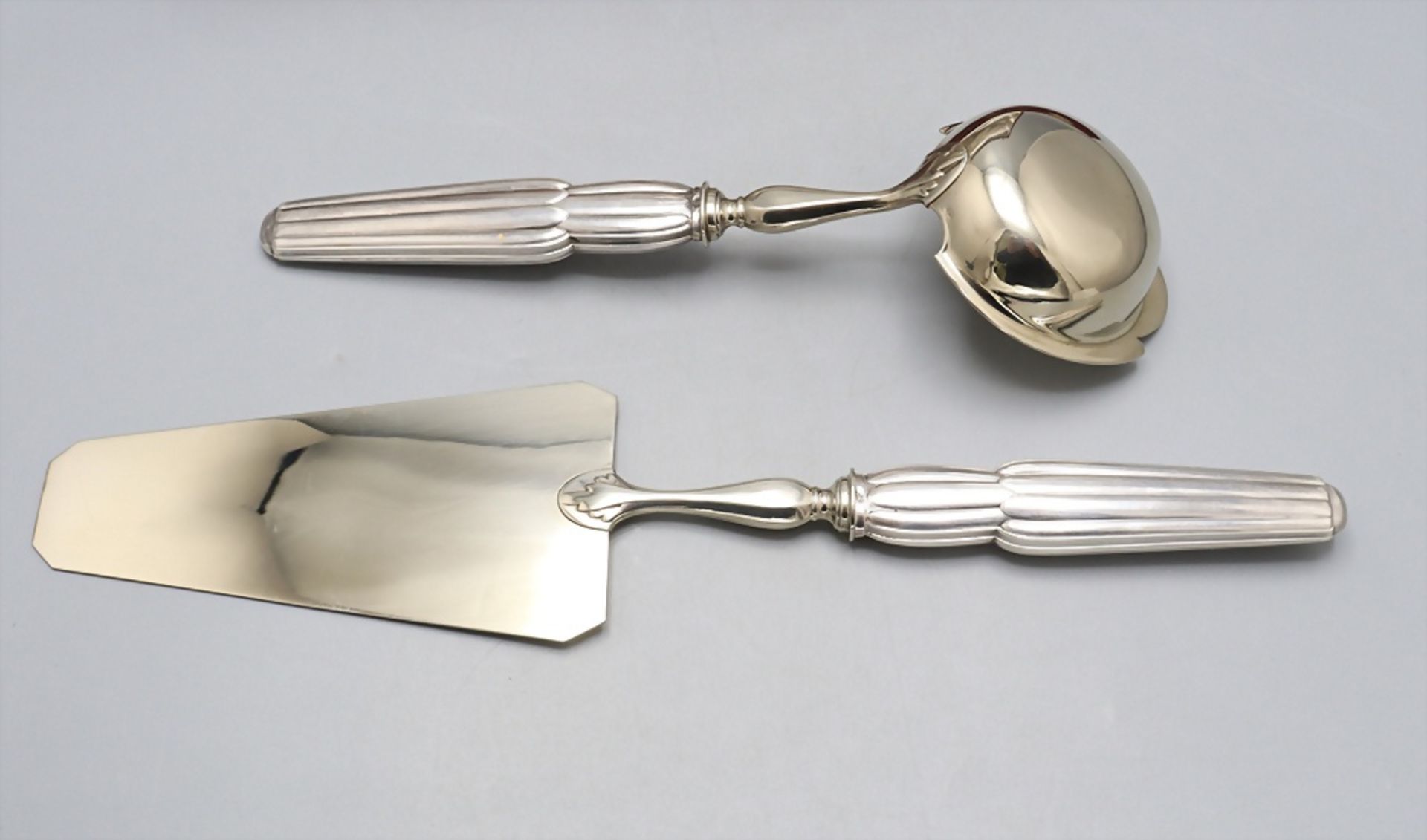 Art Déco Tortenheber und Sahnekelle im Etui / An Art Deco silver cake server and cream ladle ... - Image 3 of 8