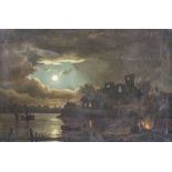 Unbekannter Künstler des 19./20. Jh., 'Hafenansicht bei Nacht' / 'A harbor view at night'