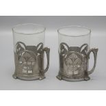 Paar Jugendstil Teeglashalter mit Pilzen / Two Art Nouveau tea glass holder with mushrooms, ...