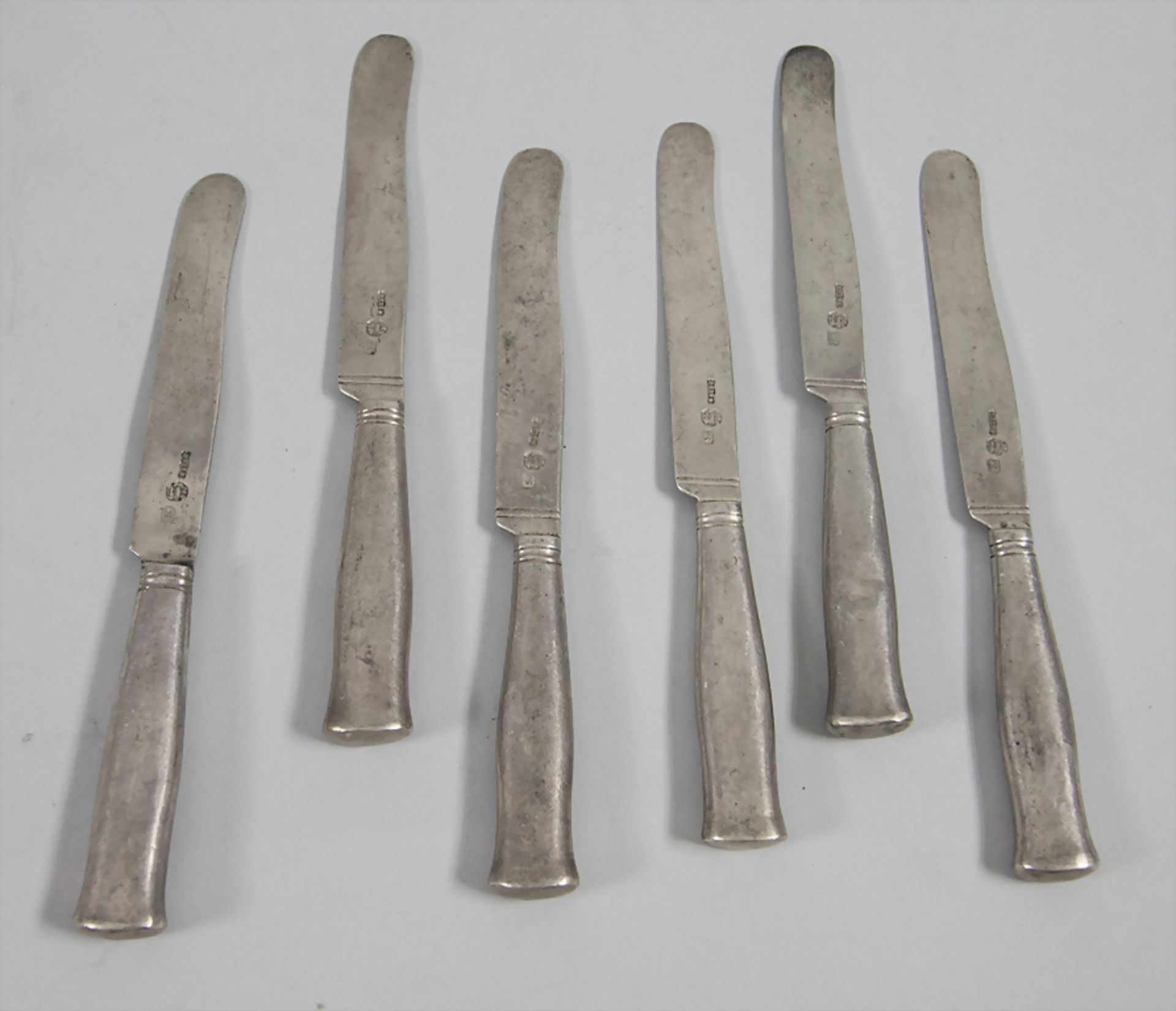 6 Biedermeier Obstmesser / 6 silver fruits knives, Pesth (Budapest), 1843