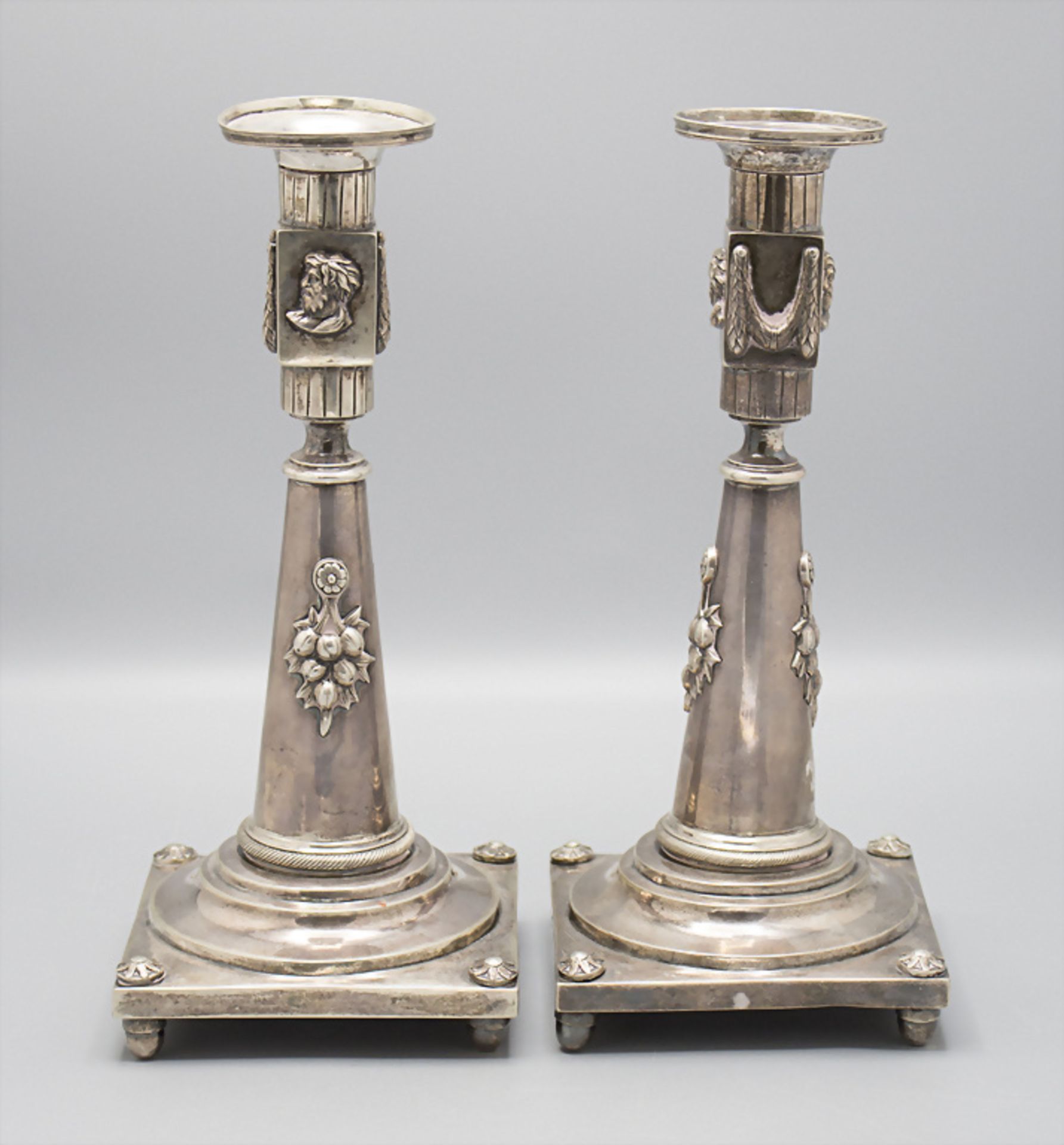 Paar Klassizismus Leuchter / A pair of Classicism silver candlesticks, Johann Gottlieb Biller, ... - Image 2 of 5