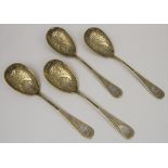 Vorlegebesteck im Etui / 4 serving spoons in a box, Bruckmann & Söhne, Heilbronn, um 1900