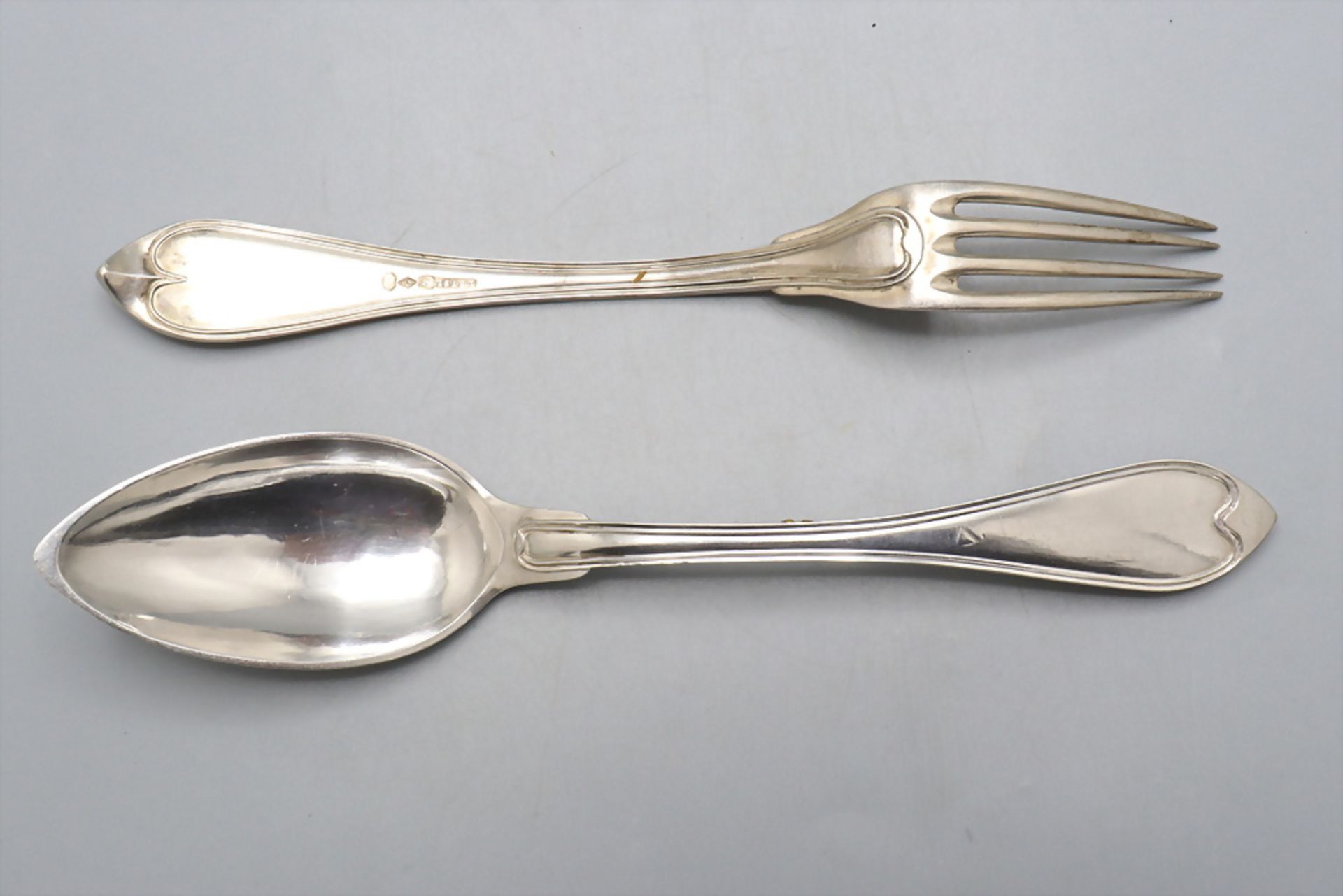 6 Löffel und 6 Gabeln / 6 silver spoons and 6 silver forks, Leysz, Straßburg/Strasbourg, 1819-1838 - Image 3 of 5