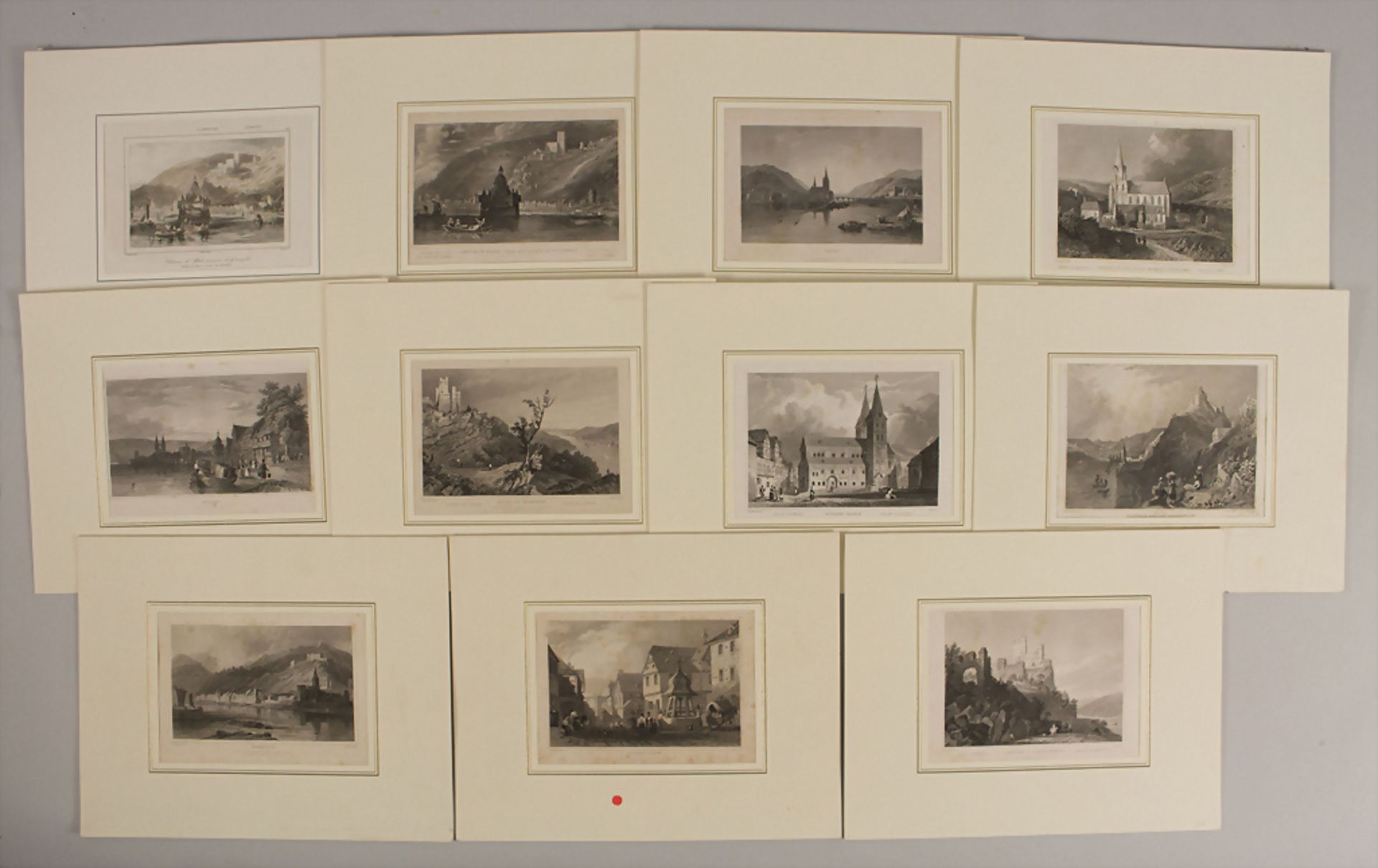 11 Stahlstiche mit Ansichten des Rheintals / 11 steel engravings with views of the ...