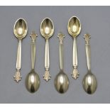 6 Mokkalöffel 'Acanthus / Königin / Dronning' / 6 mocha spoons 'Acanthus', Georg Jensen, ...