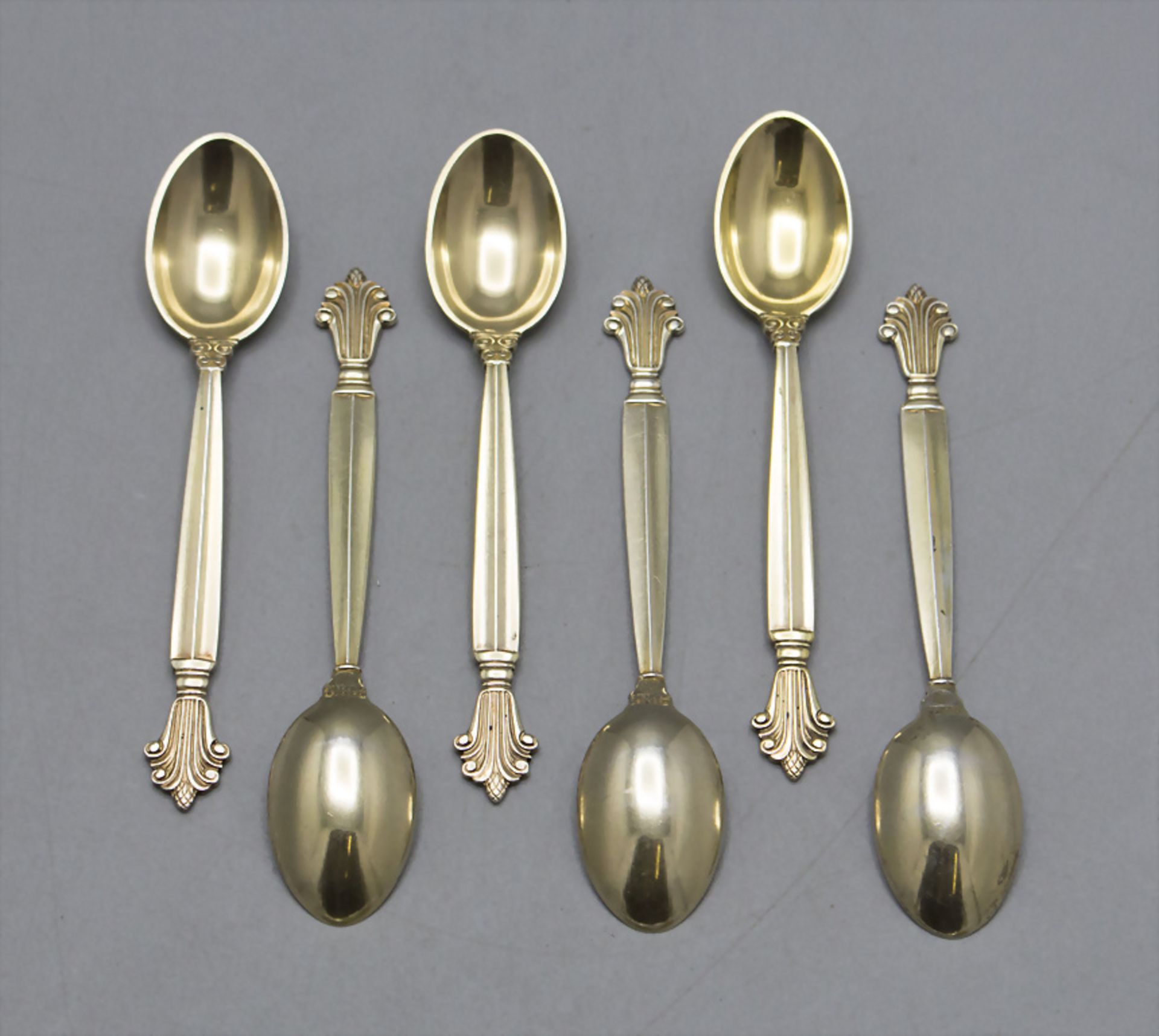 6 Mokkalöffel 'Acanthus / Königin / Dronning' / 6 mocha spoons 'Acanthus', Georg Jensen, ...