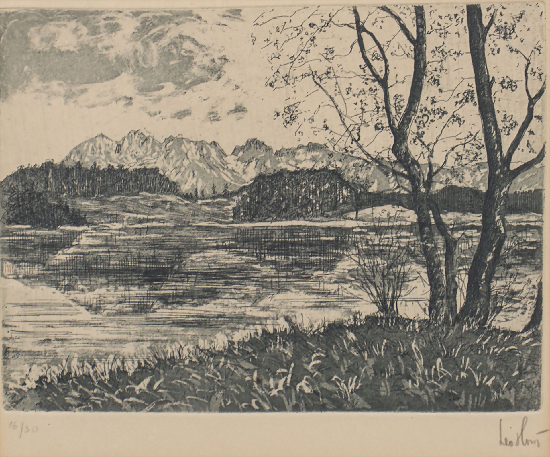 Leo Horst (19.-20. Jh.), 'Alpenansicht und Seelandschaft' / 'An Alpine view with lake landscape' - Image 2 of 4
