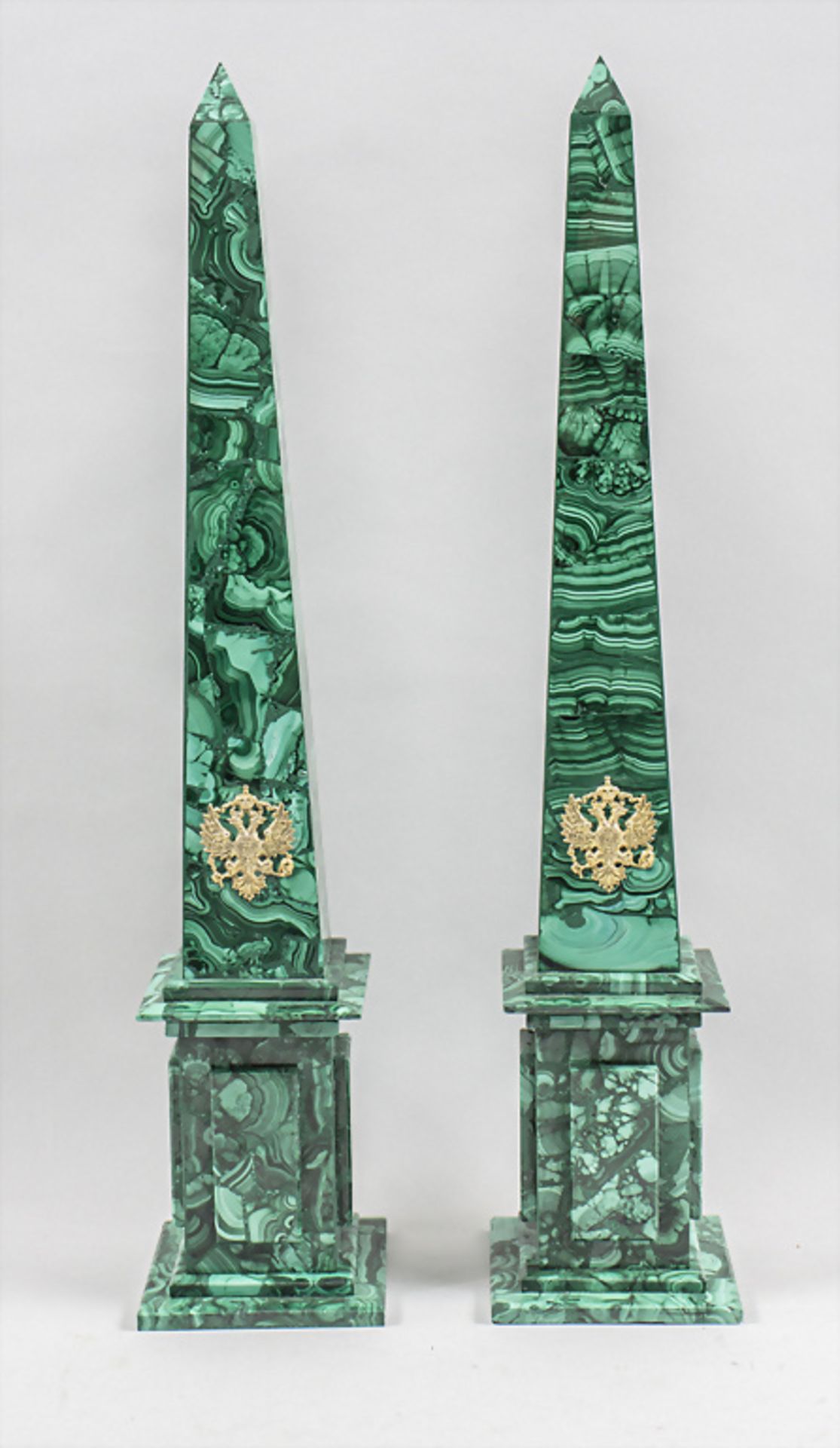 Paar Malachit Obelisken / A pair of malachite obelisks, Russland, 20. Jh.