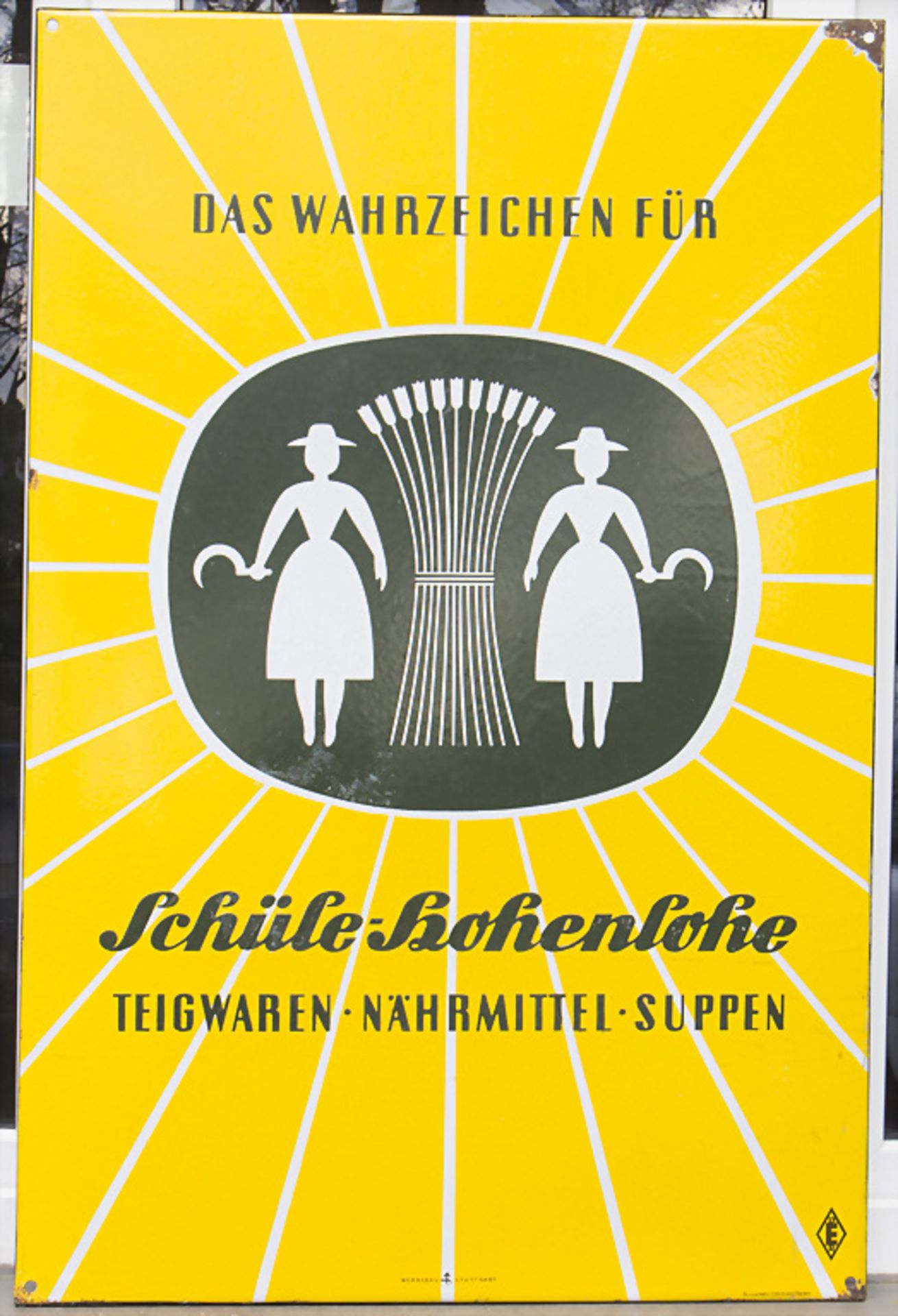 Emailschild / Werbeschild 'Schüle - Hohenlohe', um 1950