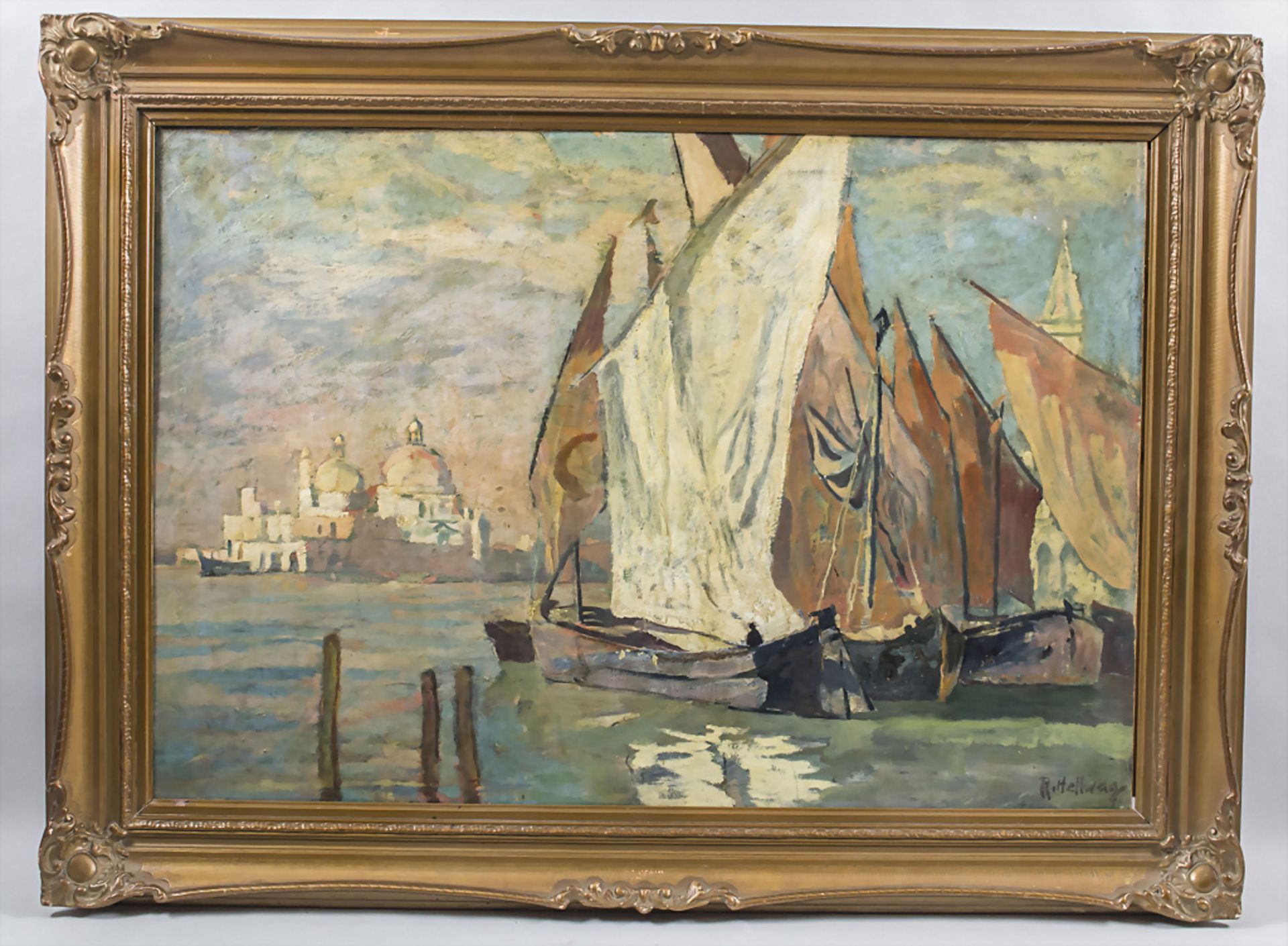 Rudolf HELLWAG (1867-1942), 'Segelboote nahe St. Maria della Salute, Venedig' / 'Sailing boats ... - Bild 2 aus 5