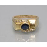 Damenring mit Saphir und Diamanten / A ladies 18 ct gold ring with a sapphire and diamonds