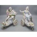 Seltenes Figurenpaar auf Streitwagen / A rare figural pair on chariots, Meissen, ...