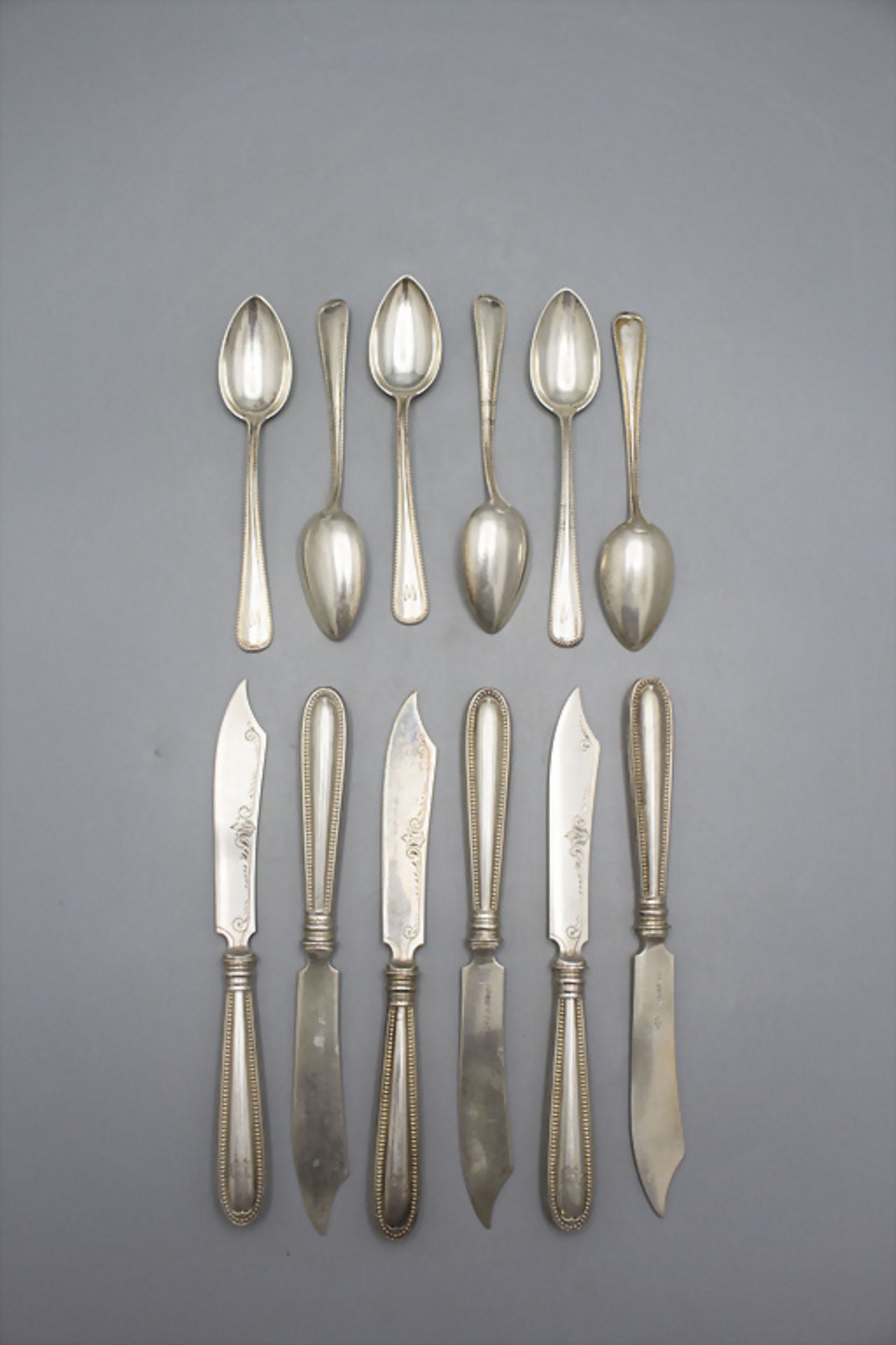 6 Teelöffel und 6 Käsemesser / 6 silver tea spoons and 6 cheese knives , A.C. Franck, Hamburg, ... - Image 5 of 6