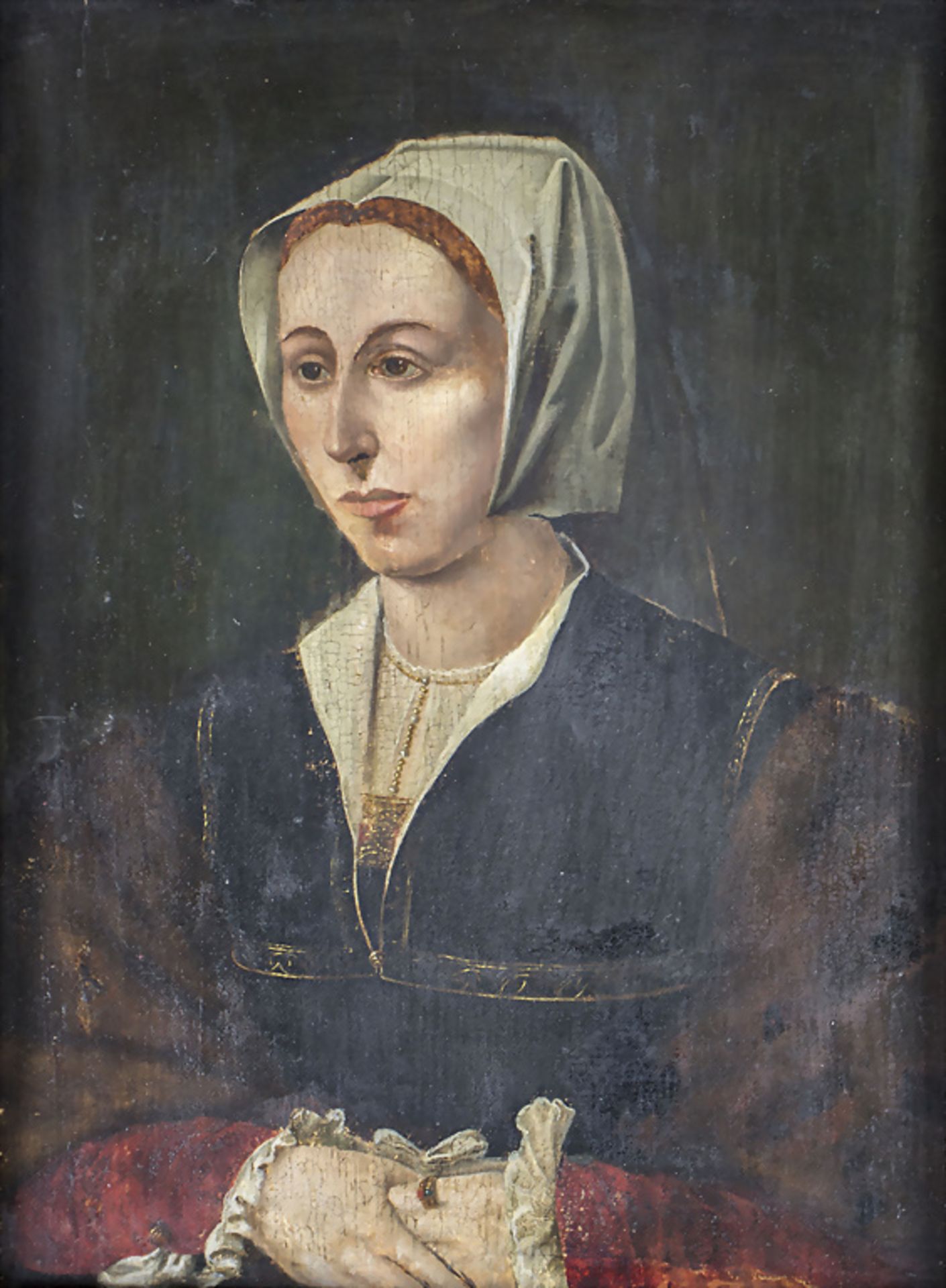 Unbekannter Künstler des wohl 16. Jh., 'Frau mit weißer Haube' / A woman with white hood', ...