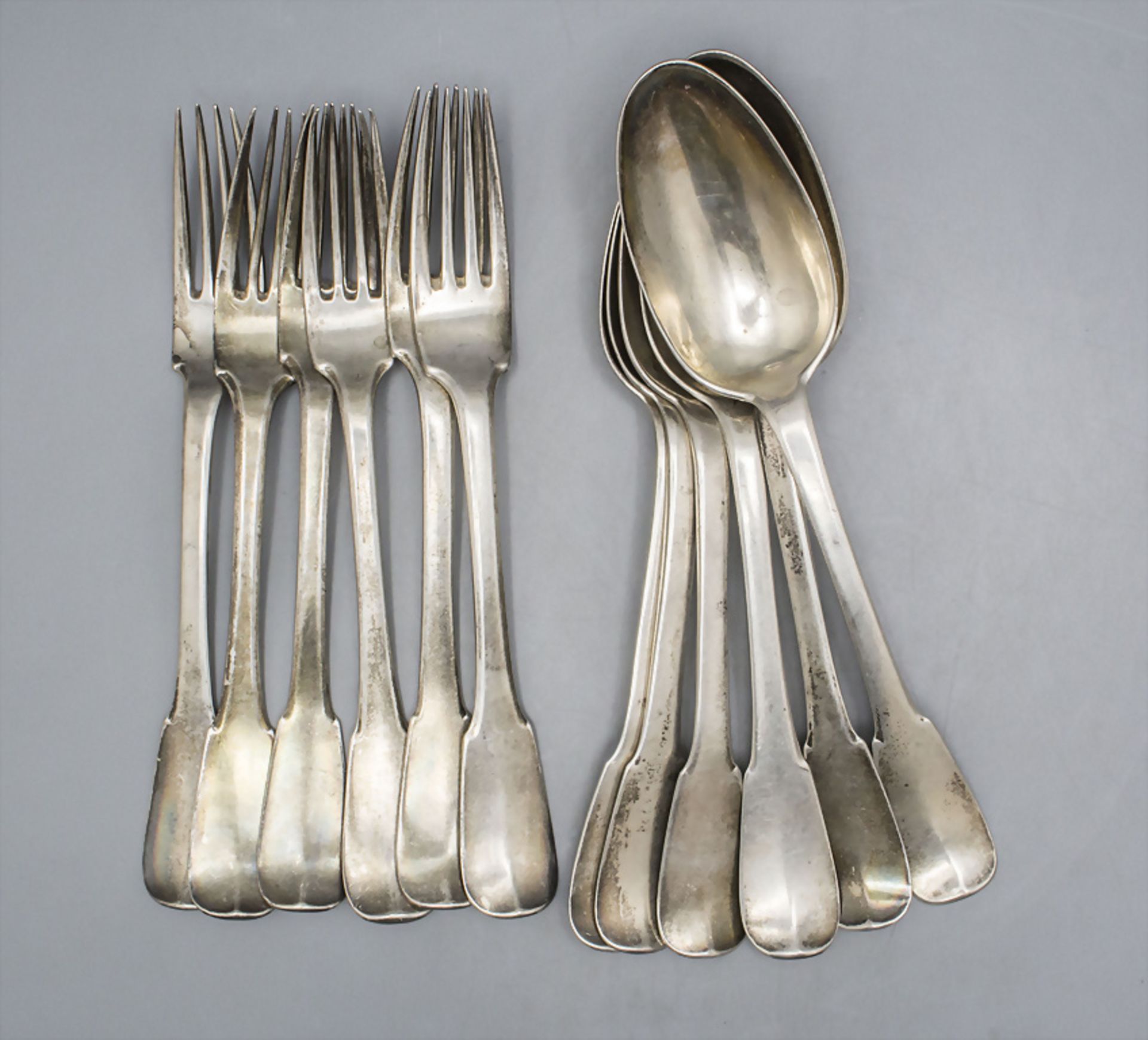 Speisebesteck für 6 Personen / 12 pieces of silver cutlery, Jean Michel Merck, ...