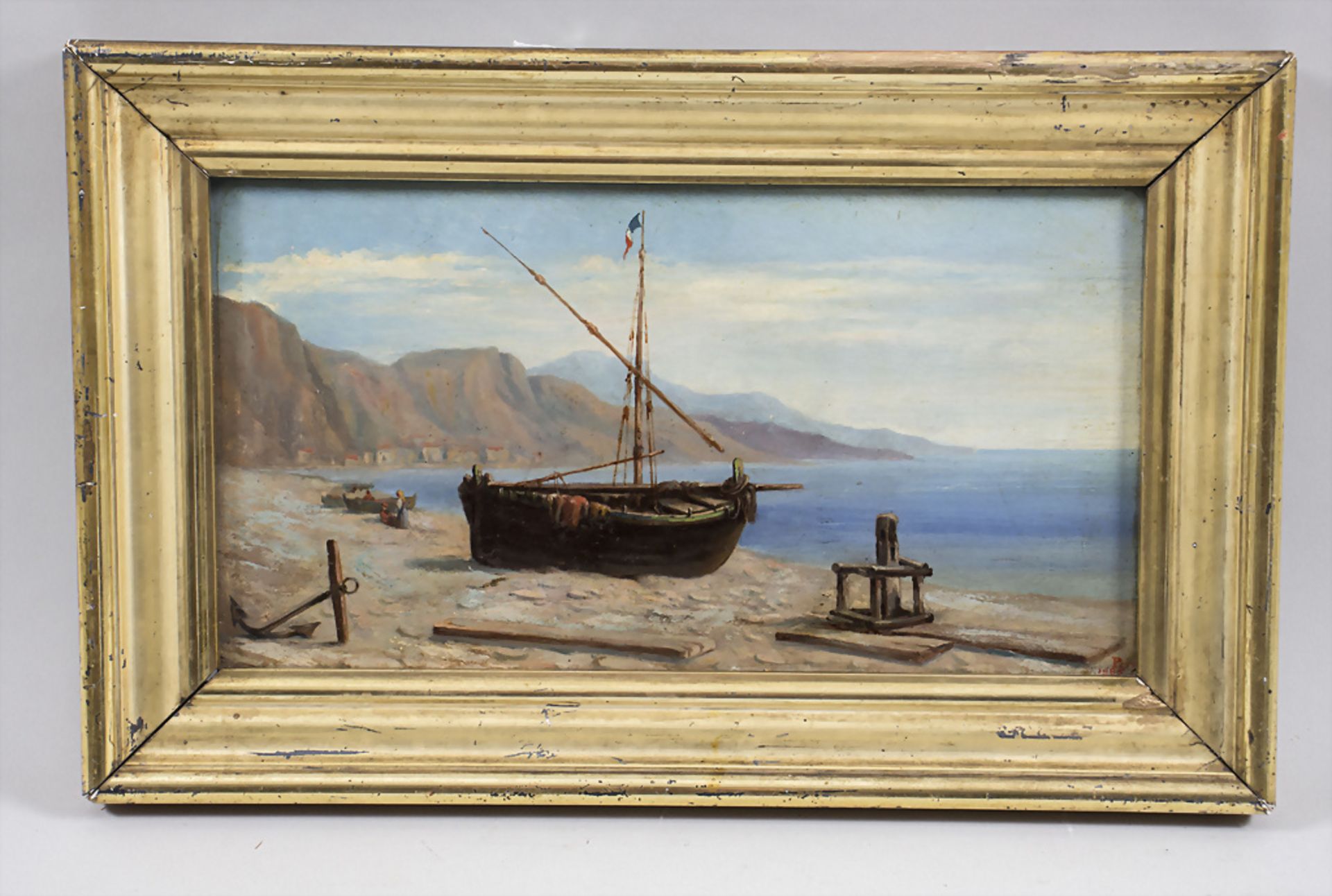 Adolphe Perrot (1818-1887), 'Strandansicht mit Schiff' / 'A beach with ship', um 1880 - Image 2 of 6