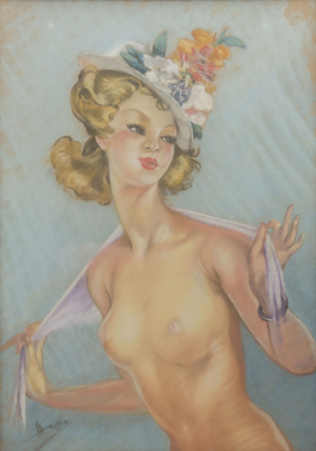 Unbekannter Künstler des 20. Jh., 'Koketter Halbakt im Pin-up Stil' / 'Coquette half nude in ...