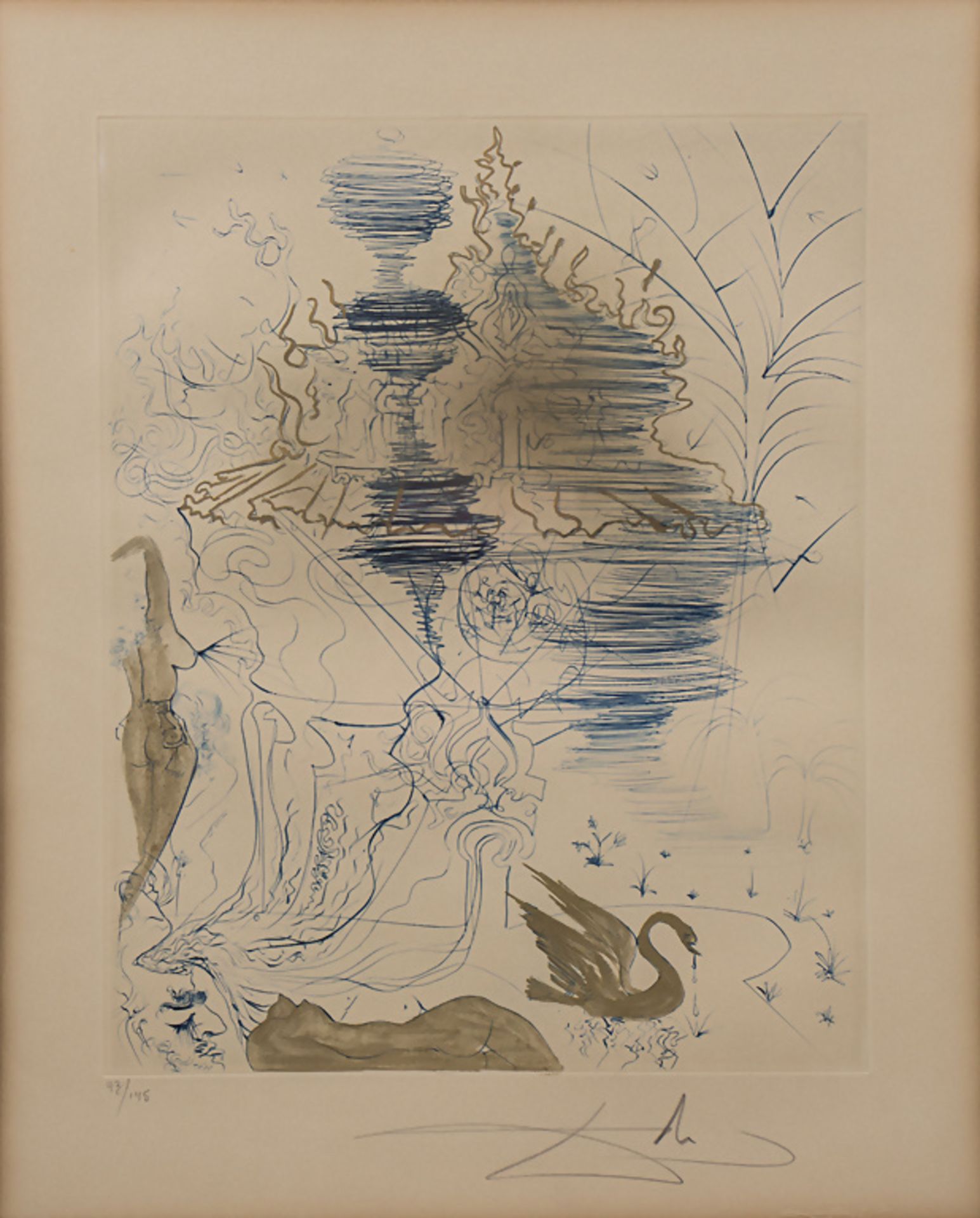 Salvador DALI (1904-1989), 'Landschaft mit Frauenakten und Schwan' / A landscape with female ...