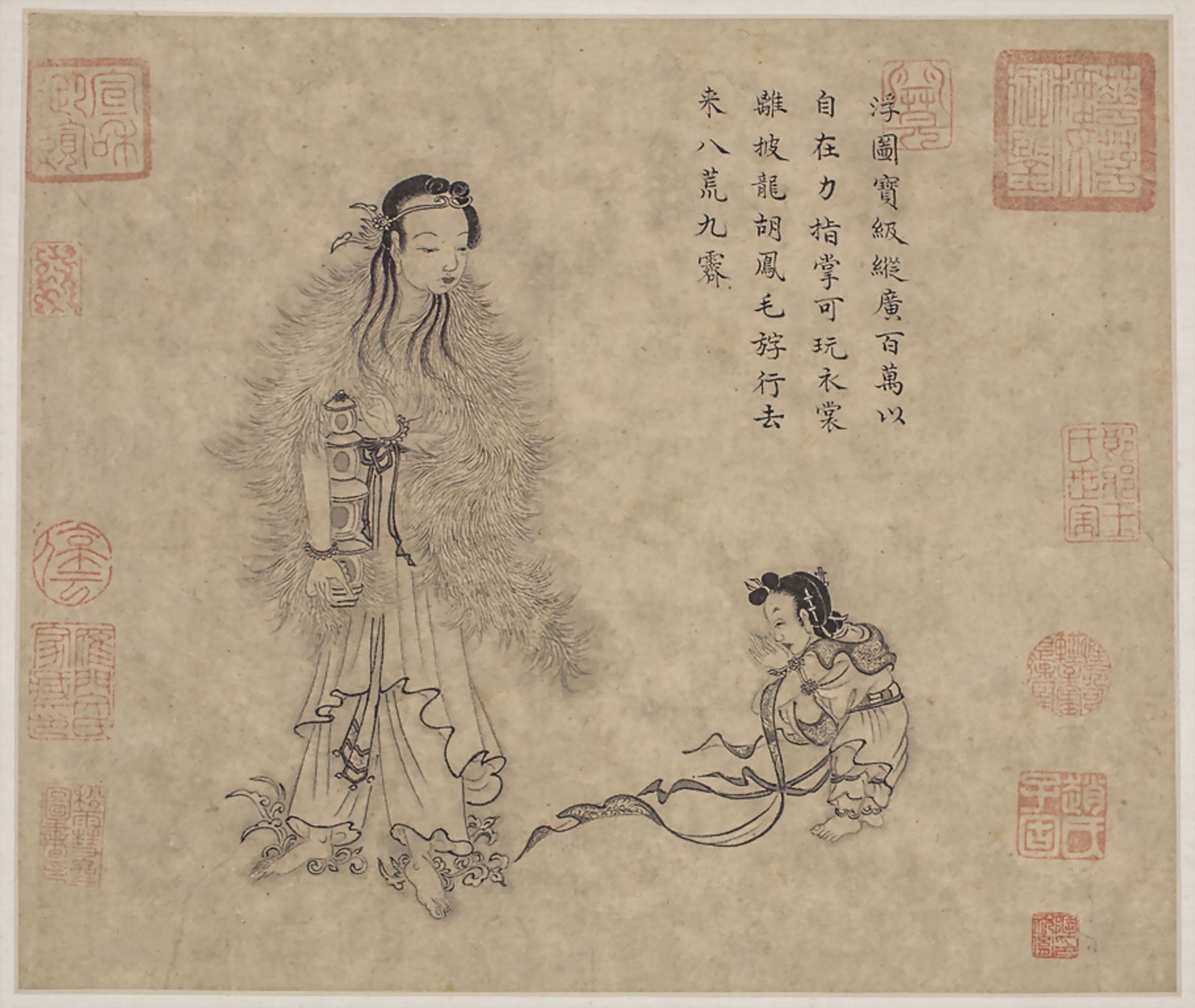 Mythologische Figurenstaffagen / Mythological figural depictions, China, Qing-Dynastie