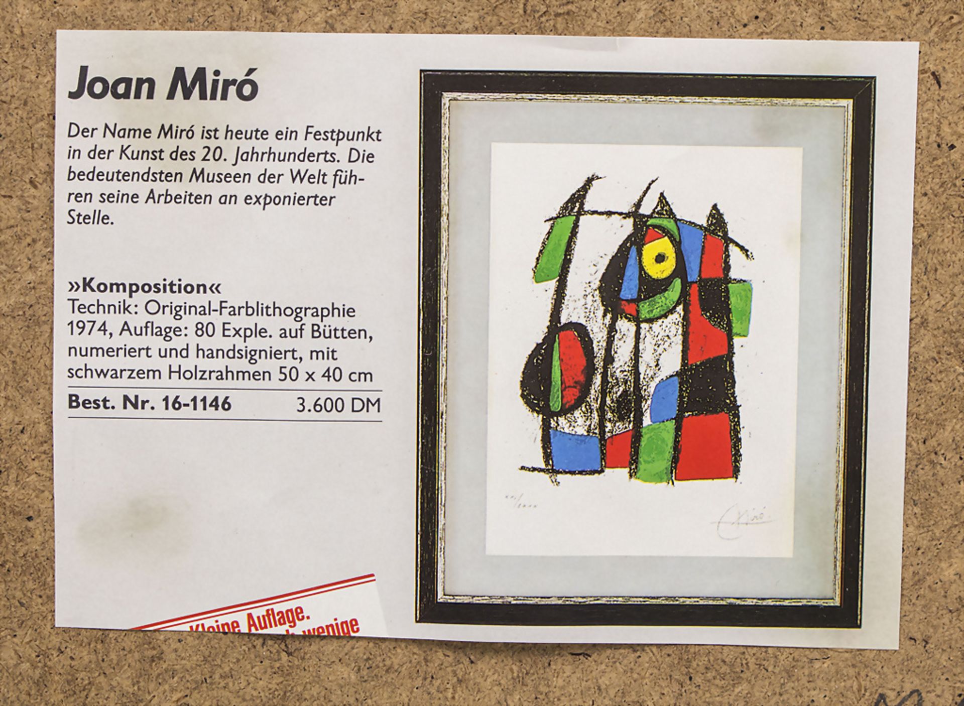 Joan MIRO (1893-1983), 'Komposition' or 'The curious cat', 1975 - Image 5 of 5