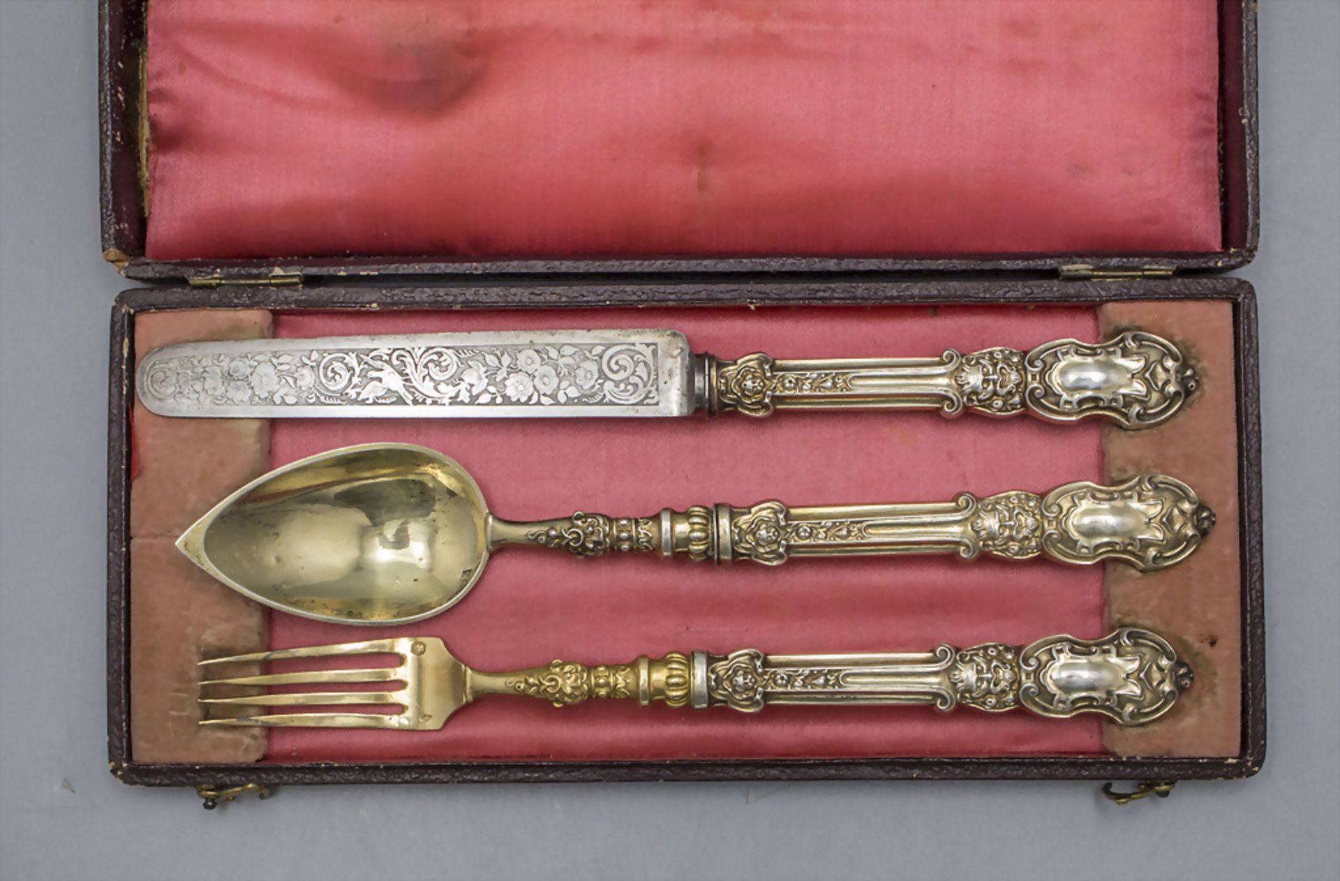 3 Teile Besteck im Etui / 3 pieces of silver cutlery in a box, Joseph Henry, Paris, 1841-1846 - Bild 2 aus 5