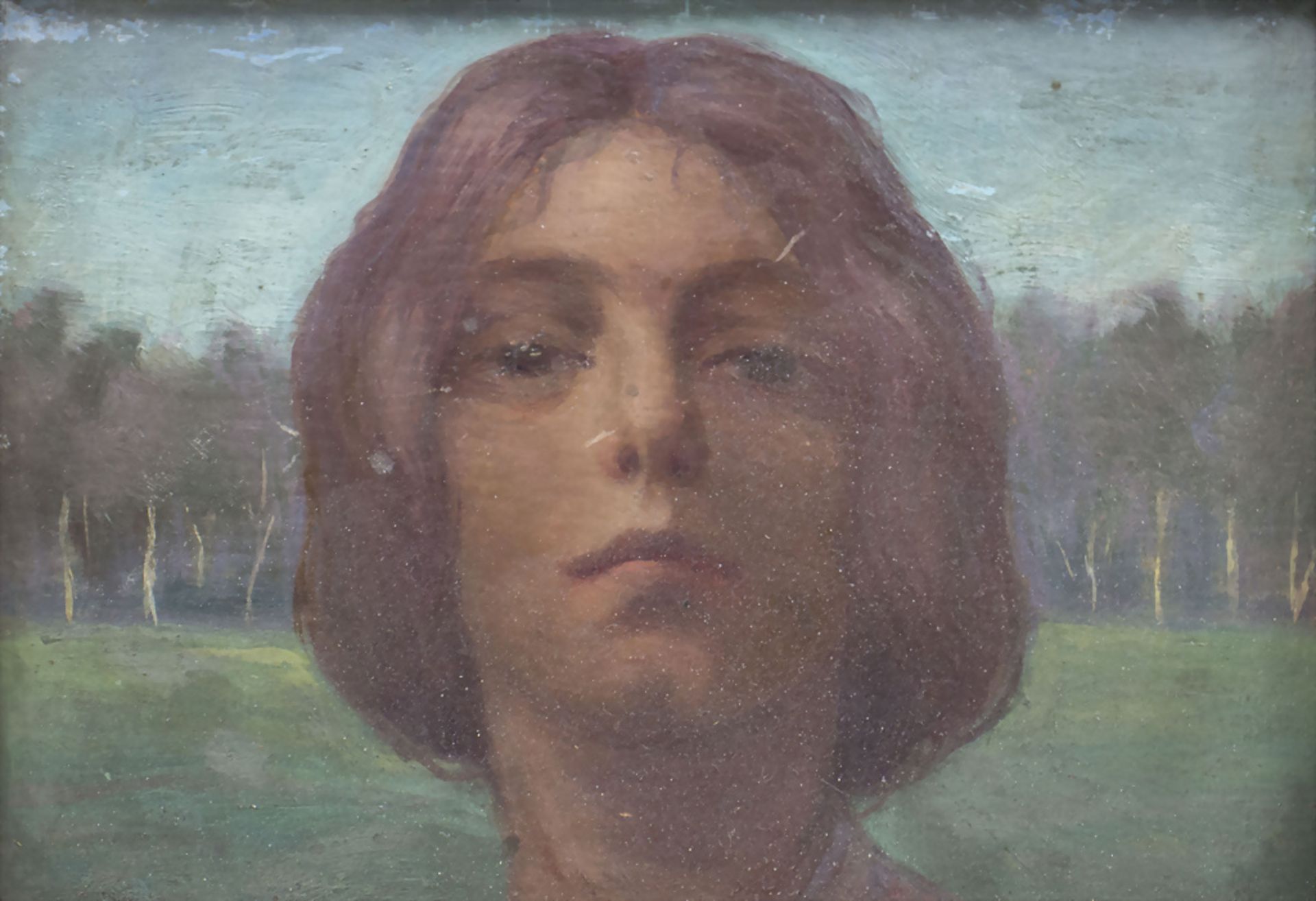 Unbekannter Maler des 20. Jh., 'Frauenkopf vor Baumlandschaft' / 'A woman's head in a tree ...