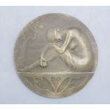 Ovide Yencesse (1869 in Dijon - 1947 ebenda), Jugendstil Bronzeplatte 'Eva' / An Art Nouveau ...