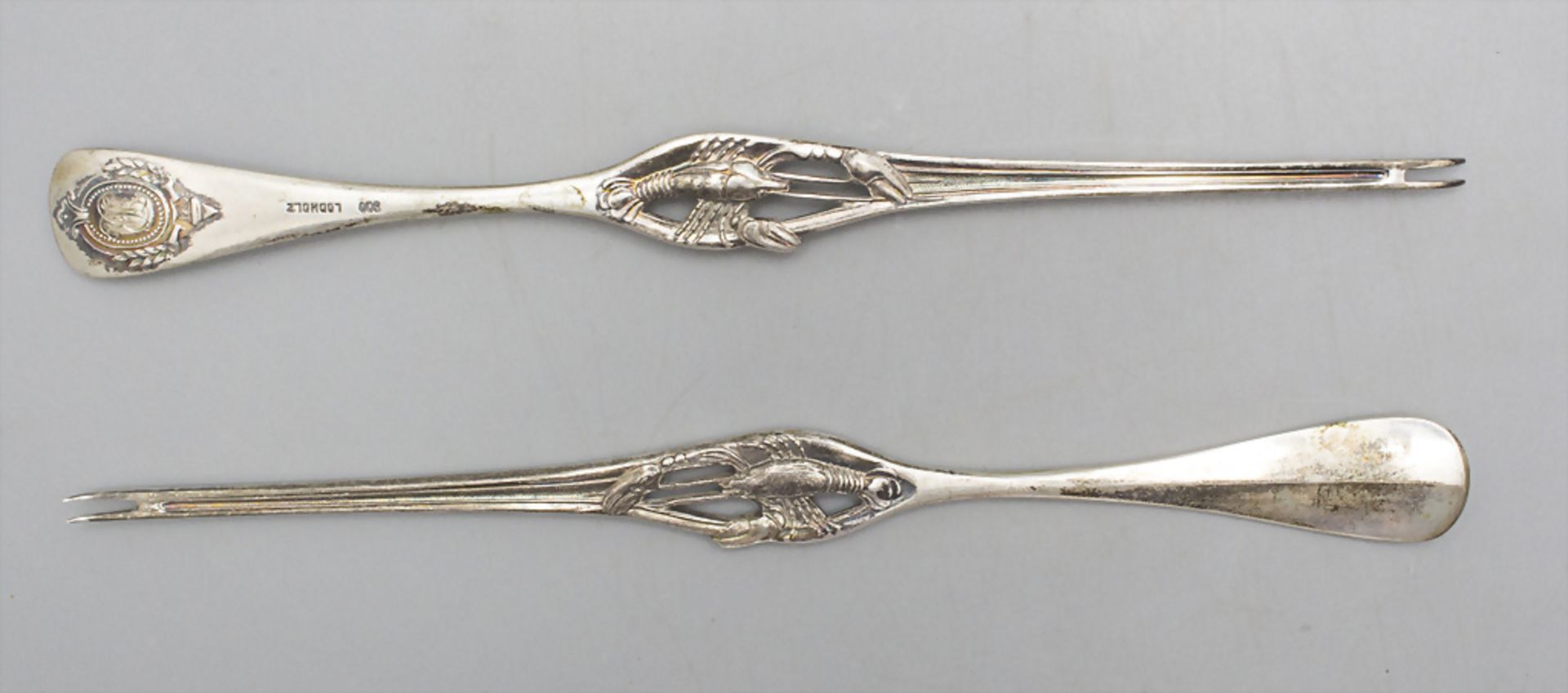 6 Hummergabeln / 6 silver lobster forks, Friedrich Lodholz, Grossherzoglicher Hofjuwelier, ... - Image 2 of 4