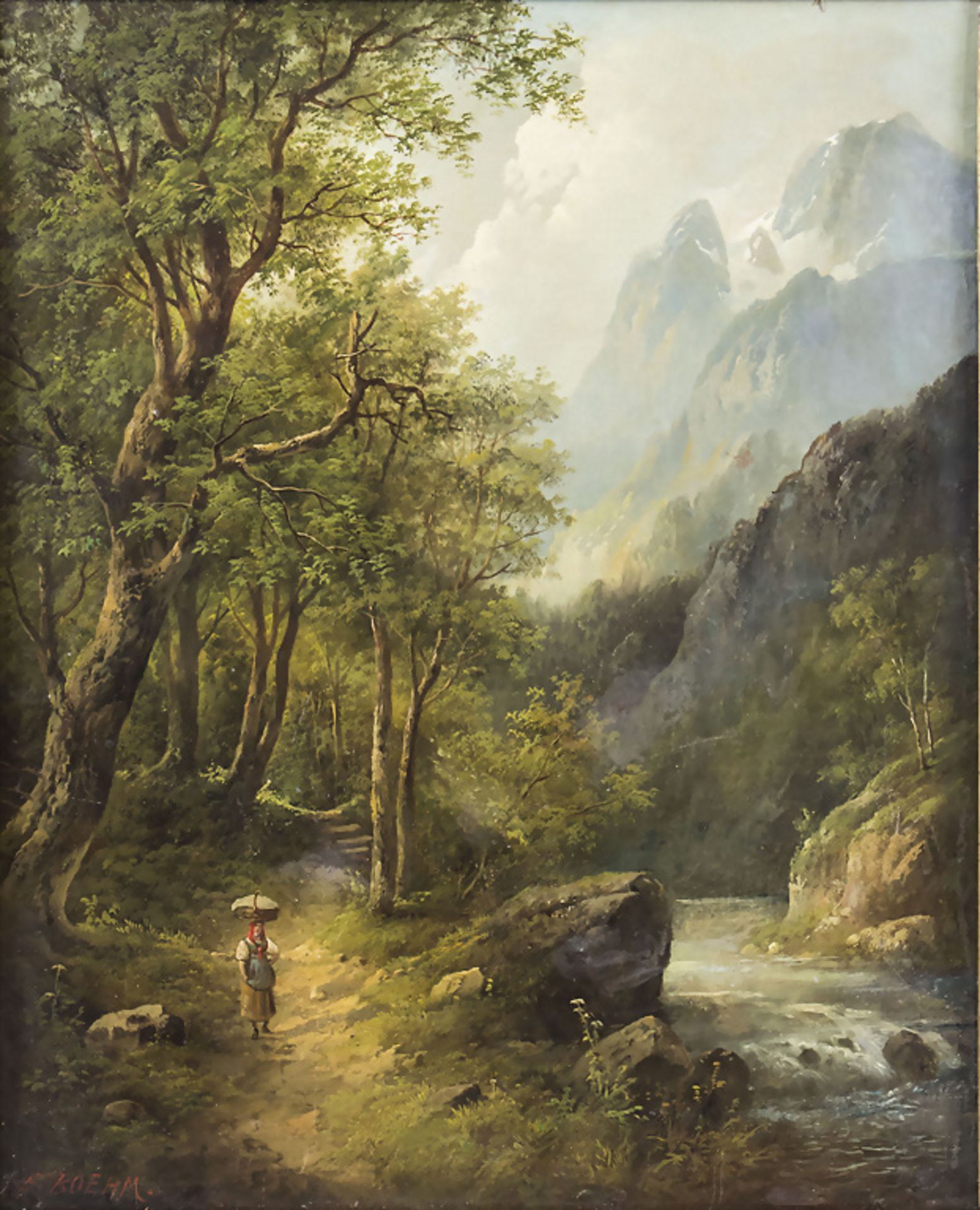 Eduard BÖHM (1830-1890), 'Waldlandschaft mit Alpenblick' / 'Forest landscape with Alps view'