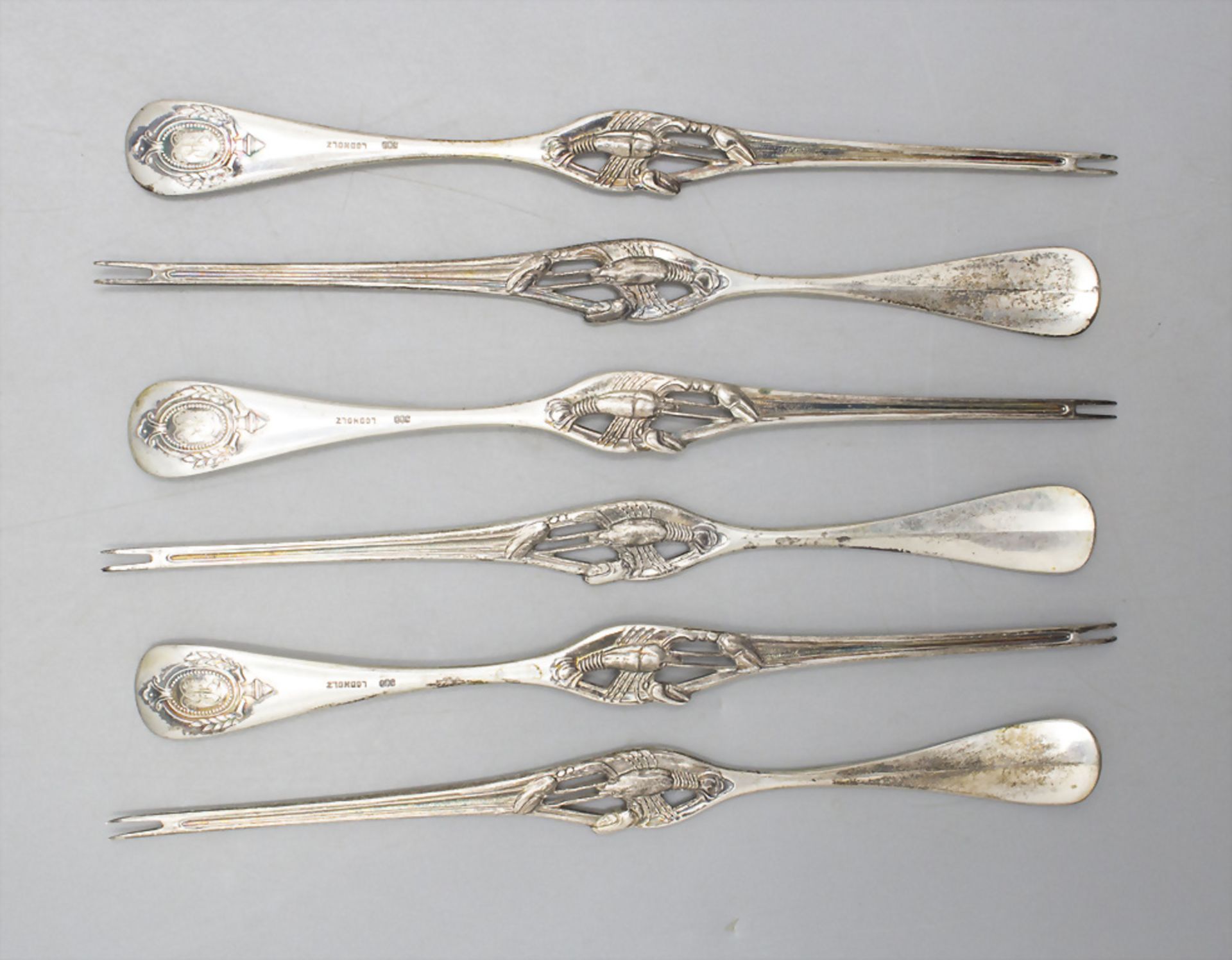 6 Hummergabeln / 6 silver lobster forks, Friedrich Lodholz, Grossherzoglicher Hofjuwelier, ...