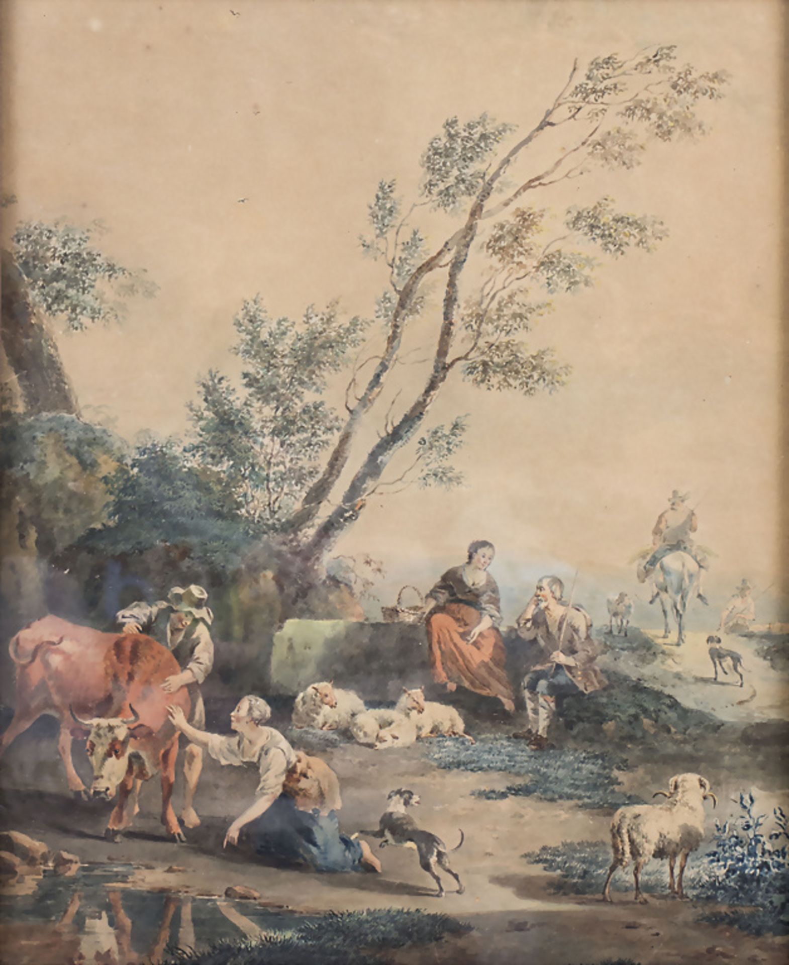 Nicolaes Berchem (1620-1683), nach, Landschaft mit Figuren und Tieren, wohl 17./18. Jh.