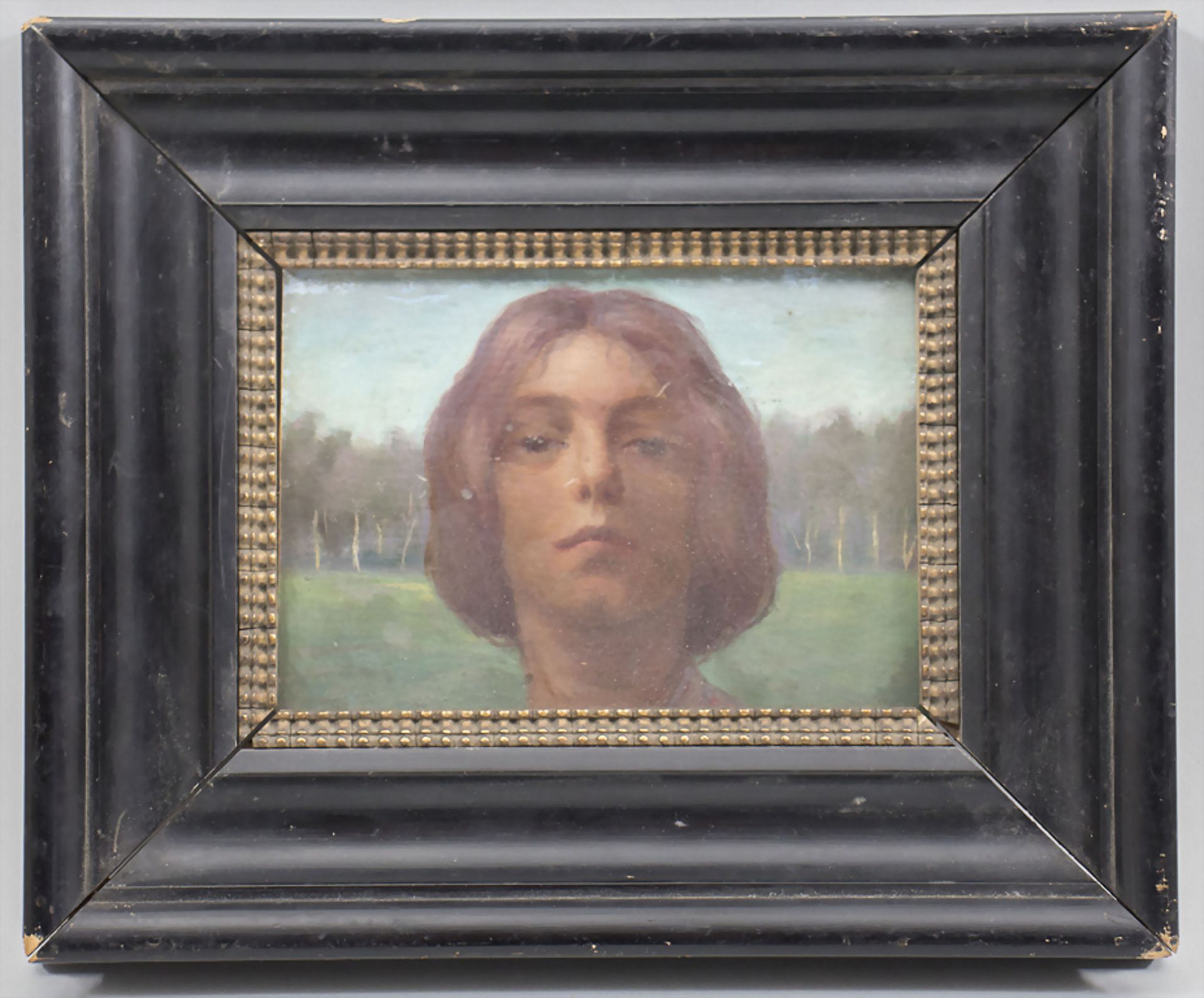 Unbekannter Maler des 20. Jh., 'Frauenkopf vor Baumlandschaft' / 'A woman's head in a tree ... - Image 2 of 4