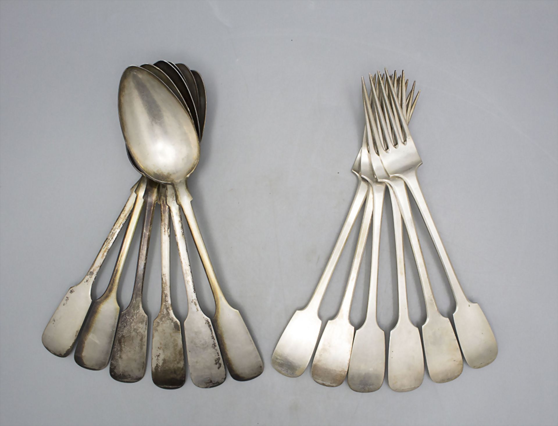 12 Teile Biedermeier Besteck / 12 pieces of silver cutlery, Humbert & Sohn, Berlin und C. Frey ...