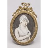 Empire Miniatur Porträt einer Dame mit einem Stiefmütterchen/Veilchen / An Empire miniature ...