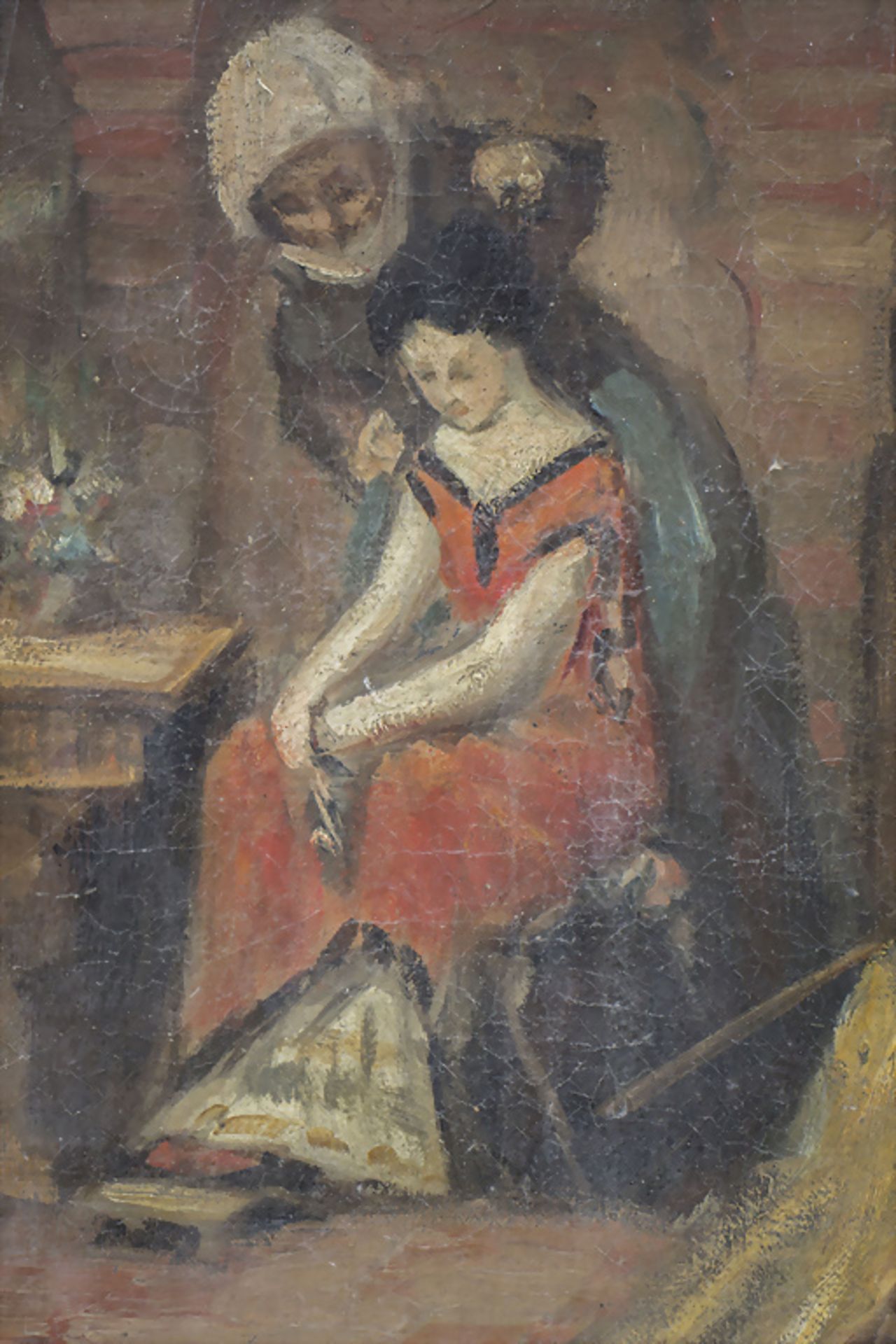 Unbekannter Künstler des 19. Jh., 'Zwei Frauen in der Stube' / 'Two women in the parlour', 19. Jh. - Image 3 of 4