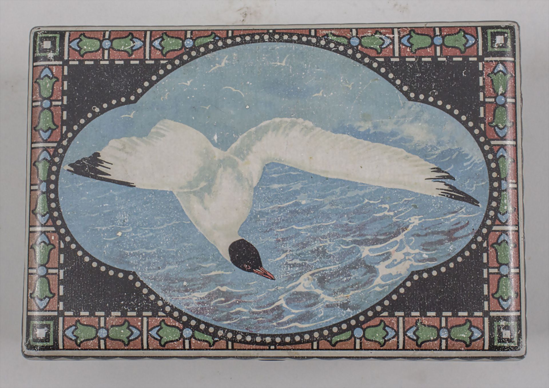 Jugendstil Keksdose mit Möwe / An Art Nouveau cookie jar with a black-headed gull, ... - Bild 3 aus 7