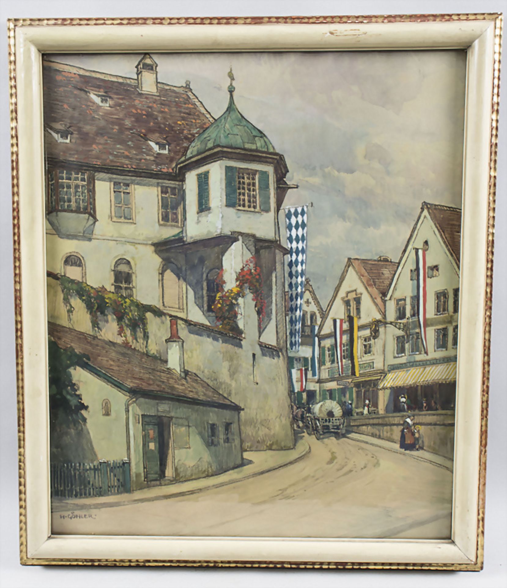 Hermann GÖHLER (1874-1959), 'Siegesfahnen in Füssen, Bayern' / 'Flags of victory in Füssen, ... - Bild 2 aus 5