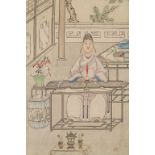 Seidenmalerei mit Figurenstaffage / A figural silk painting, China, Qing-Dynastie (1644-1911), ...