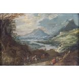 Joos de MOMPER (1564-1635), 'Weitläufige Berglandschaft mit Reisenden' / An extensive ...