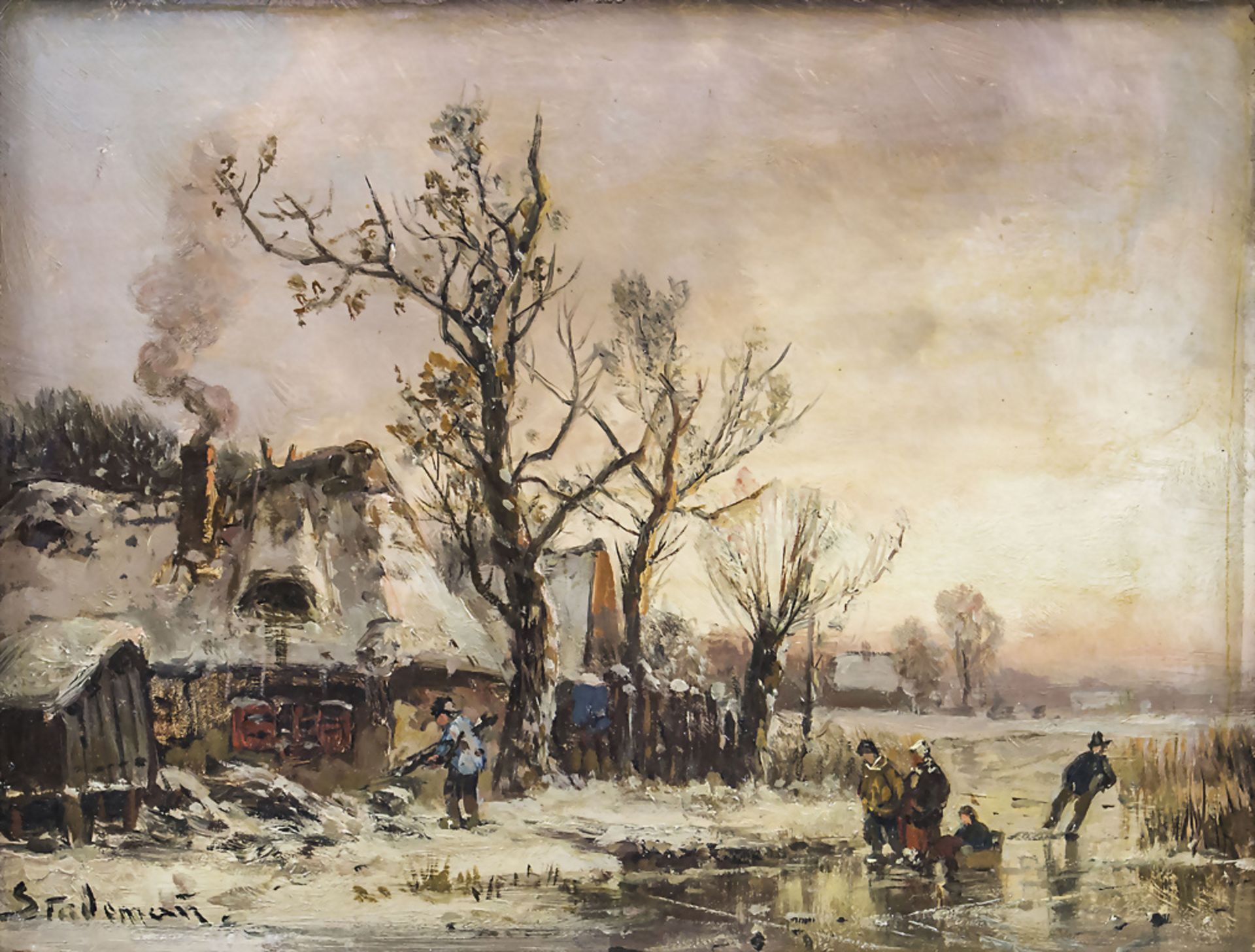 Adolf STADEMANN (1824-1895), 'Winterlandschaft mit Häusern' / 'Winter landscape with houses'