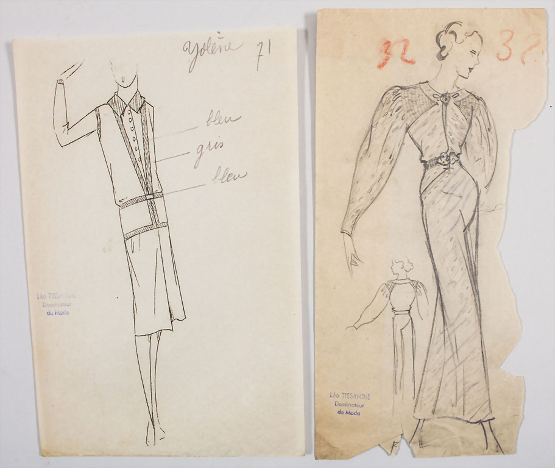 Léo TISSANDIÉ (Bessuéjouls 1888 - 1951 Paris), Konvolut Modezeichnungen, um 1920-30er Jahre - Bild 2 aus 5