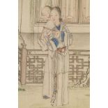 Seidenmalerei mit Figurenstaffage / A figural silk painting, China Quing-Dynastie (1644-1911)