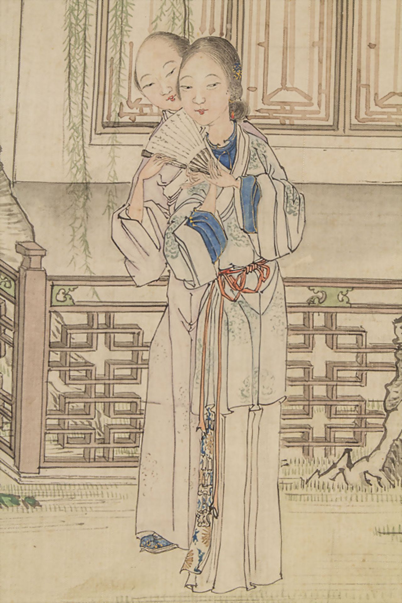 Seidenmalerei mit Figurenstaffage / A figural silk painting, China Quing-Dynastie (1644-1911)
