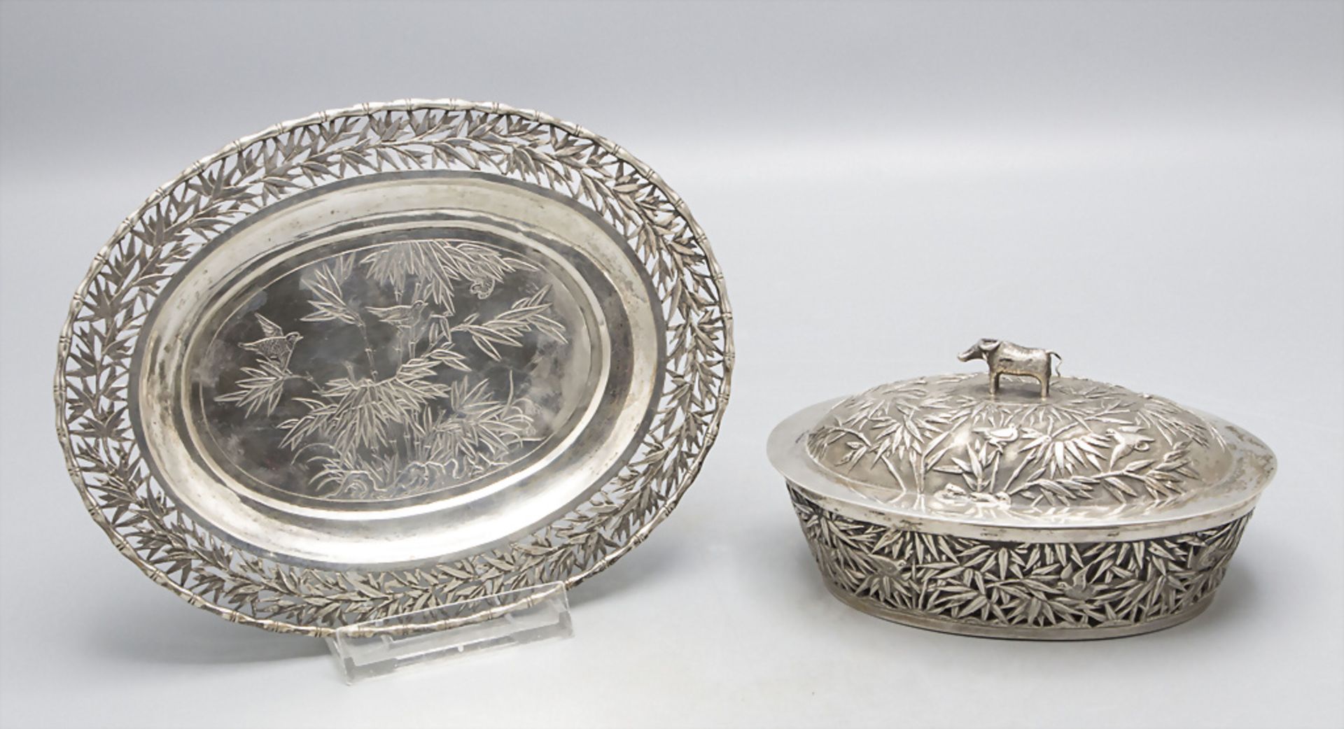 Export Silber Deckelterrine mit Platte / A Chinese export silver lidded tureen with stand, ... - Bild 2 aus 10
