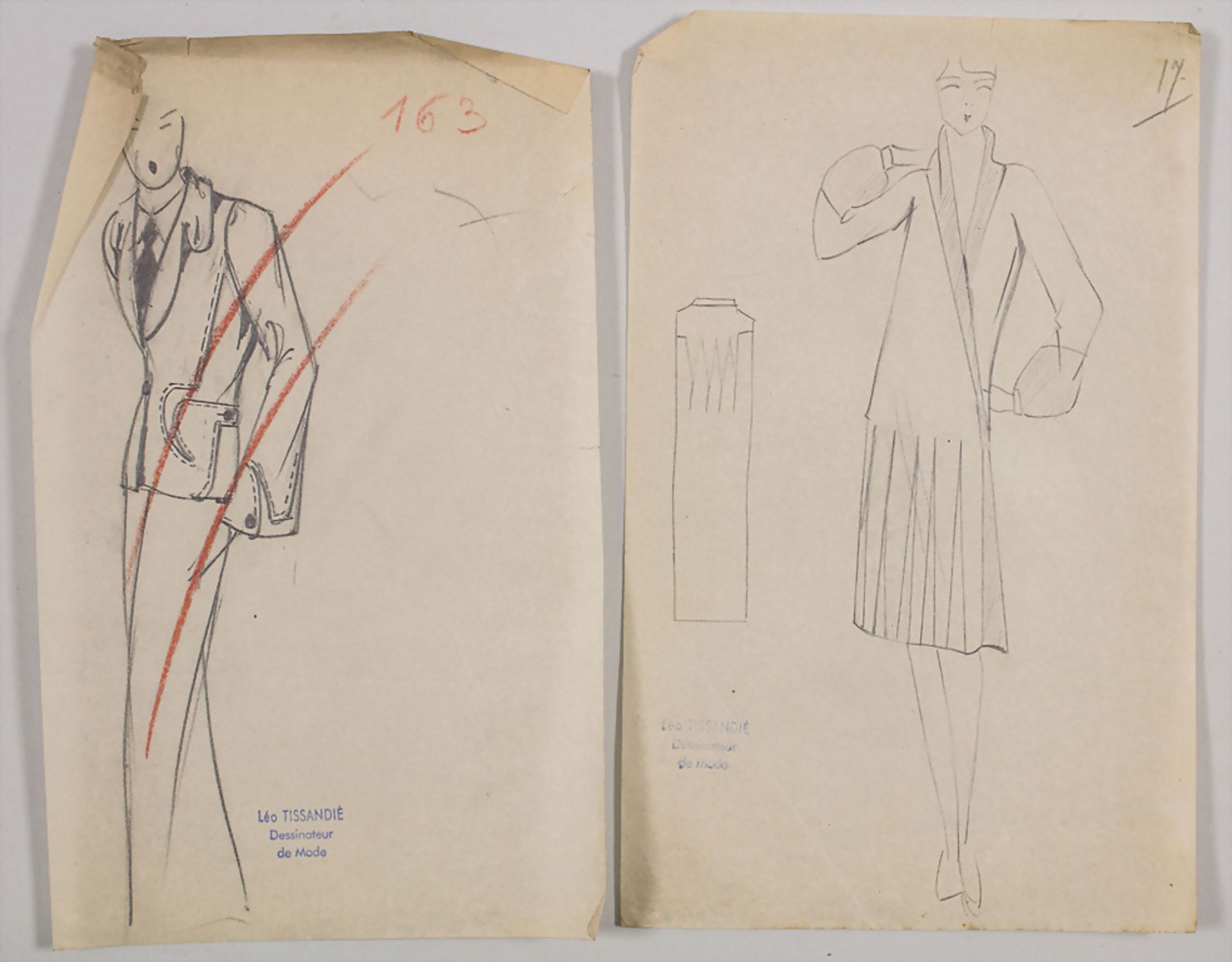 Léo TISSANDIÉ (Bessuéjouls 1888 - 1951 Paris), Konvolut Modezeichnungen, um 1930er Jahre - Bild 2 aus 4