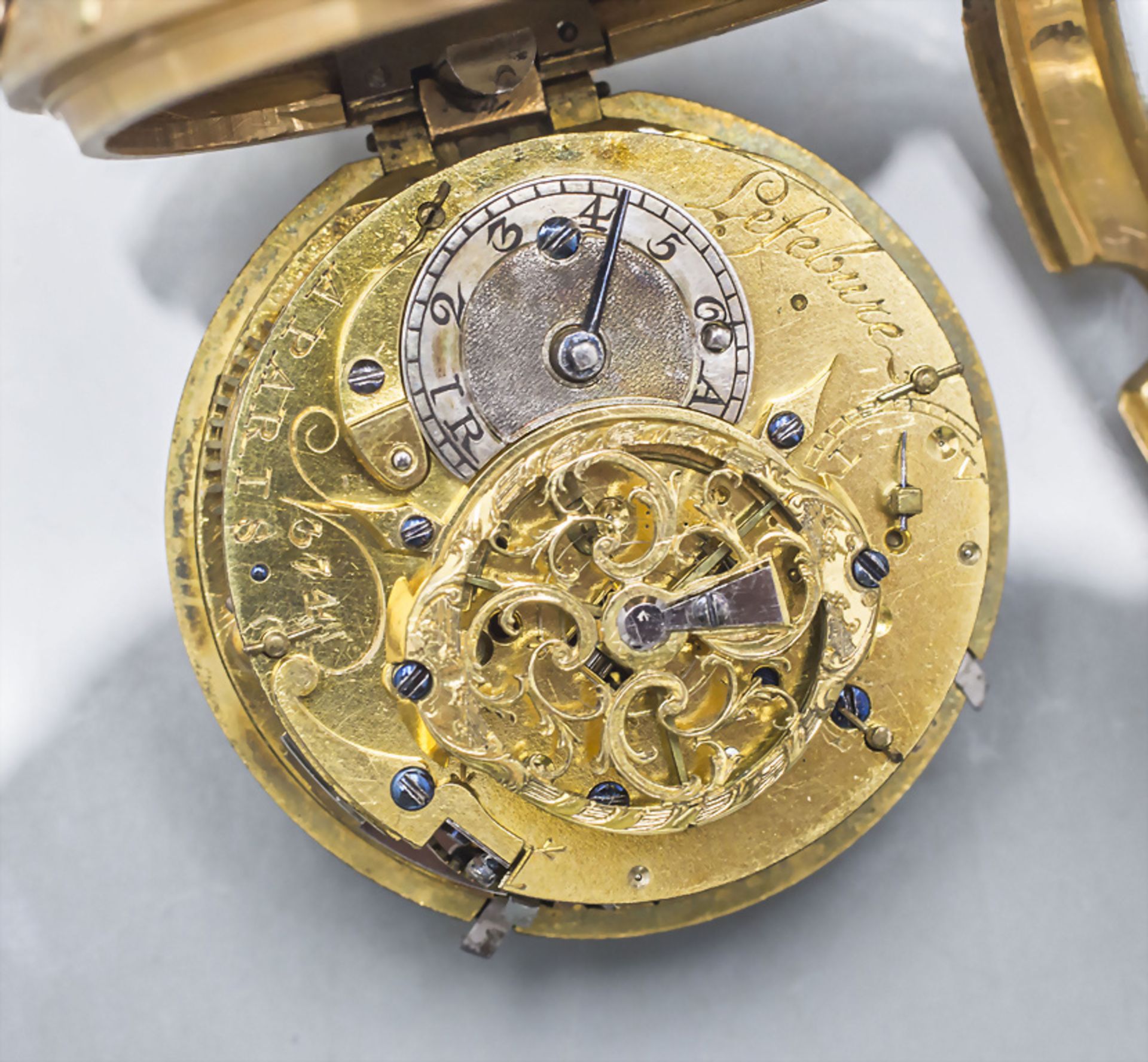 Offene Taschenuhr 1/4 Std. Repetition / A 18 ct gold open faced watch, Jean Baptiste LeFebure, ... - Image 4 of 9