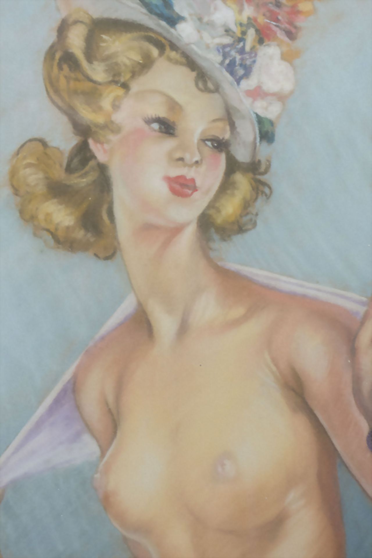 Unbekannter Künstler des 20. Jh., 'Koketter Halbakt im Pin-up Stil' / 'Coquette half nude in ... - Bild 4 aus 5