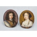 Zwei Barock Miniaturen von/Two Baroque miniatures of König Karl XI. v. Schweden (1655-97) & Königin