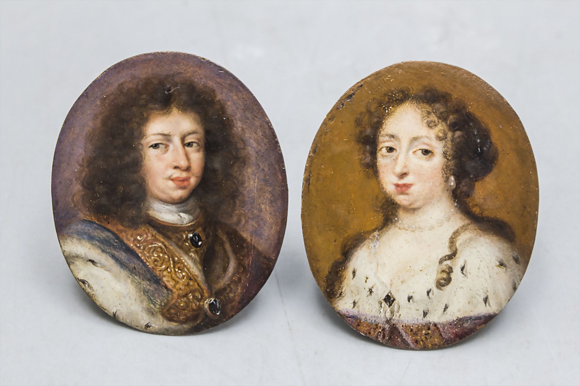 Zwei Barock Miniaturen von/Two Baroque miniatures of König Karl XI. v. Schweden (1655-97) & Königin