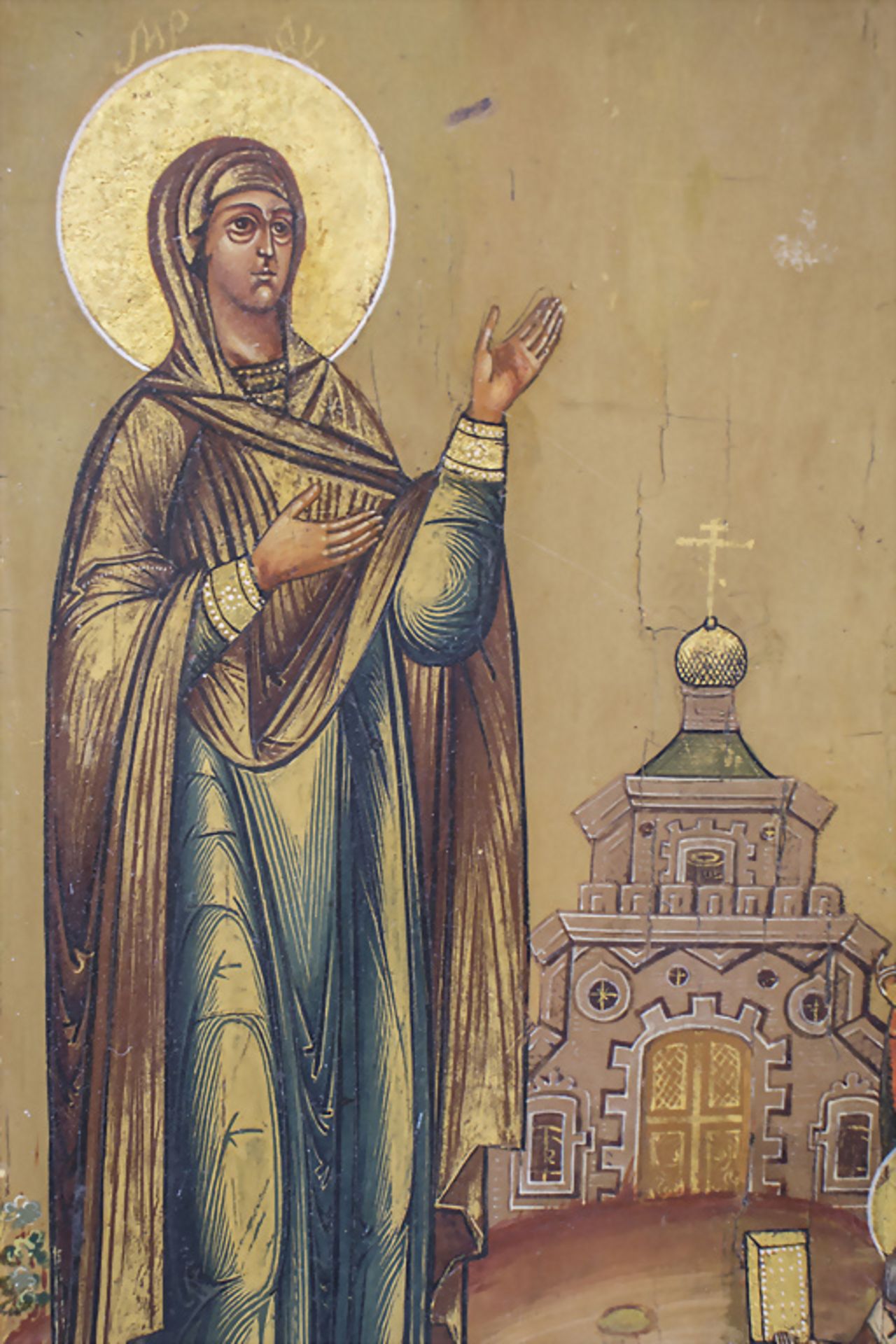 Ikone mit Mutter Gottes und Heiligen / An icon with Mother of God and Saints, Russland, 18./19. Jh. - Bild 3 aus 6